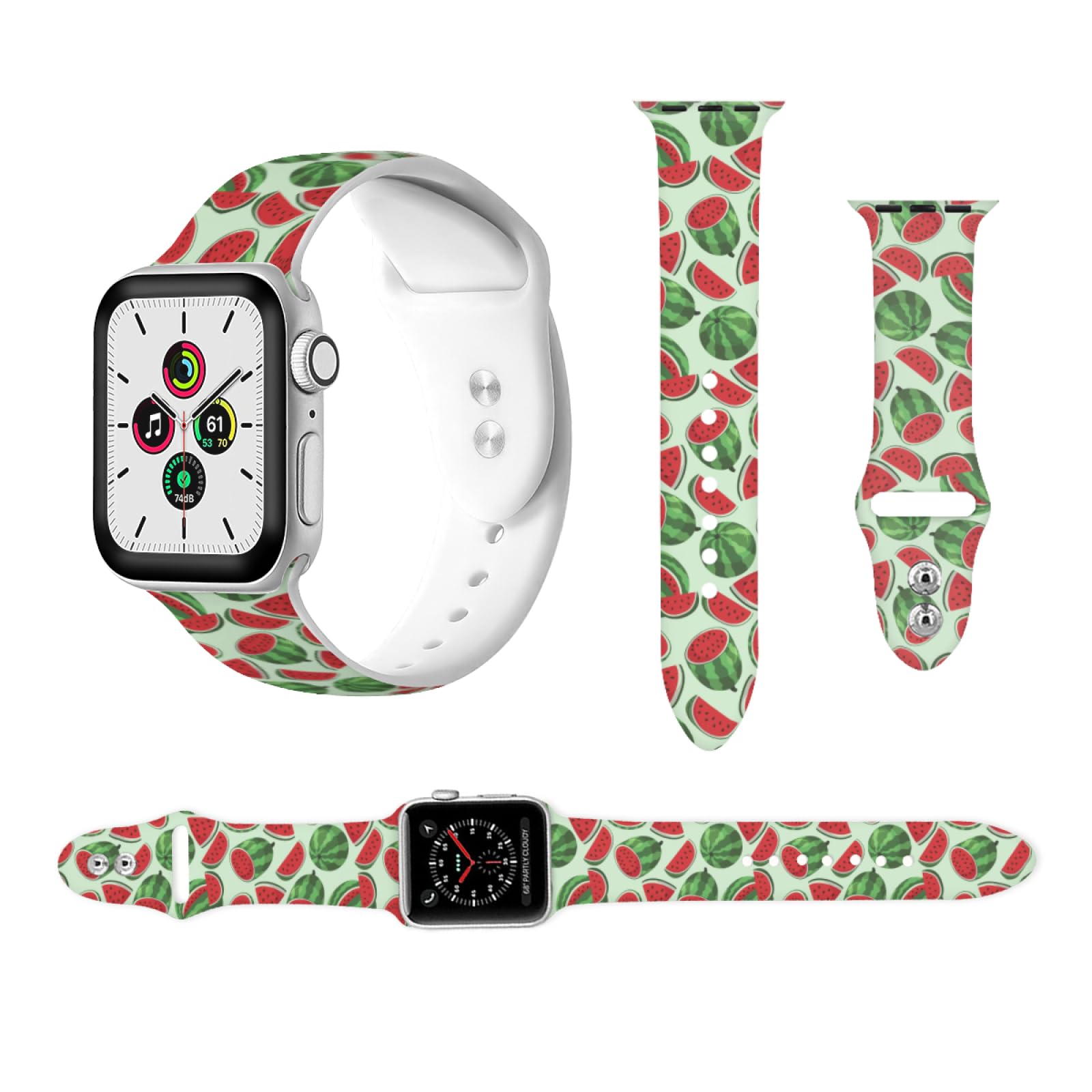 Bright Watermelon Print Watch Bands Compatible with Apple Watch Band 38mm 40mm 41mm 42mm 44mm 45mm 49mm for Women Men, Soft Sport Strap Silicone
