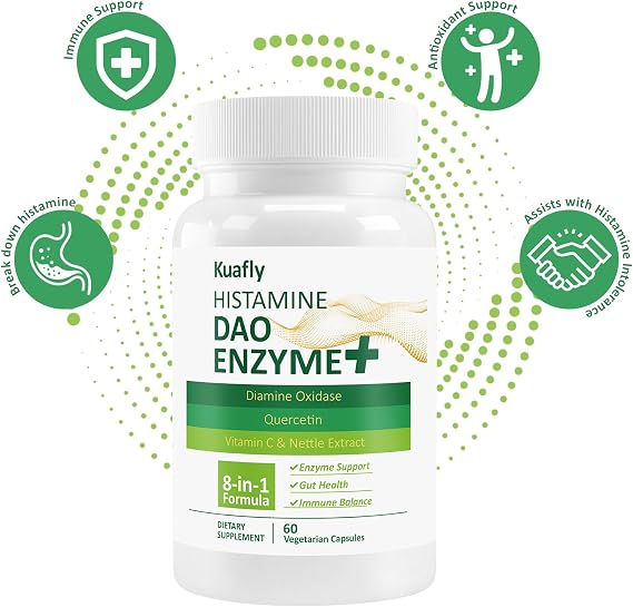 DAO Supplements Histamine Blocker DAO Enzyme + Diamine Oxidase & Quercetin, Immortelle, Vitamin C for Gut Health and Food Support 60 Capsules