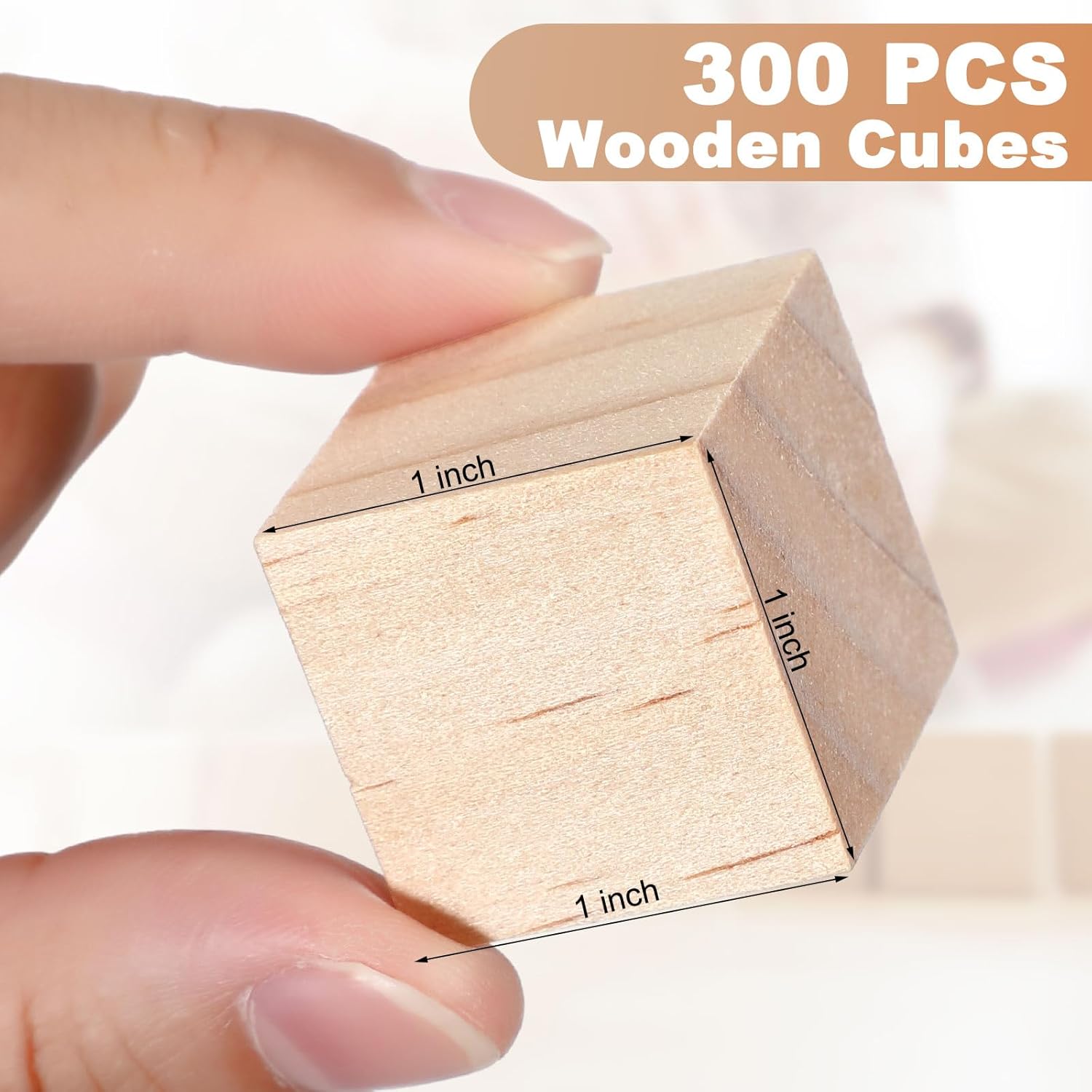 Barydat 300 Pcs 1 in Wooden Cubes, Unfinished Wooden Blocks for Crafting Natural Craft Wood Square Blank Cube for DIY Project Baby Showers