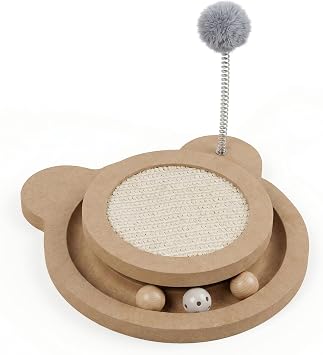 Cute Cat Scratcher,Interactive Scratcher Toys for Indoor Cats and Kitten Natural Sisal Cat Scratch Mats Track Balls Spring Toy