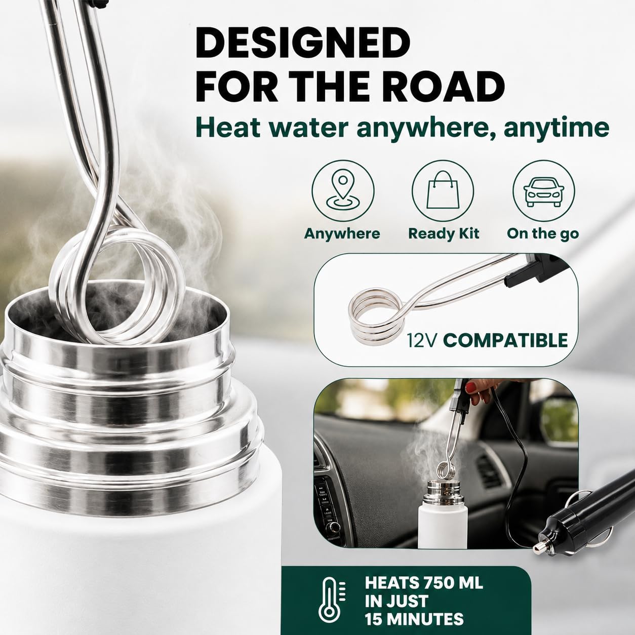 Yerba Mate Komplett-Set – inklusive matter Tasse, Strohhalm (Strahler), 750 ml Thermosflasche, Beutel und zwei Geschenken (Yerbero Behälter und Auto-Tauchwärmer) – Yerba Mattes Edelstahl-Set