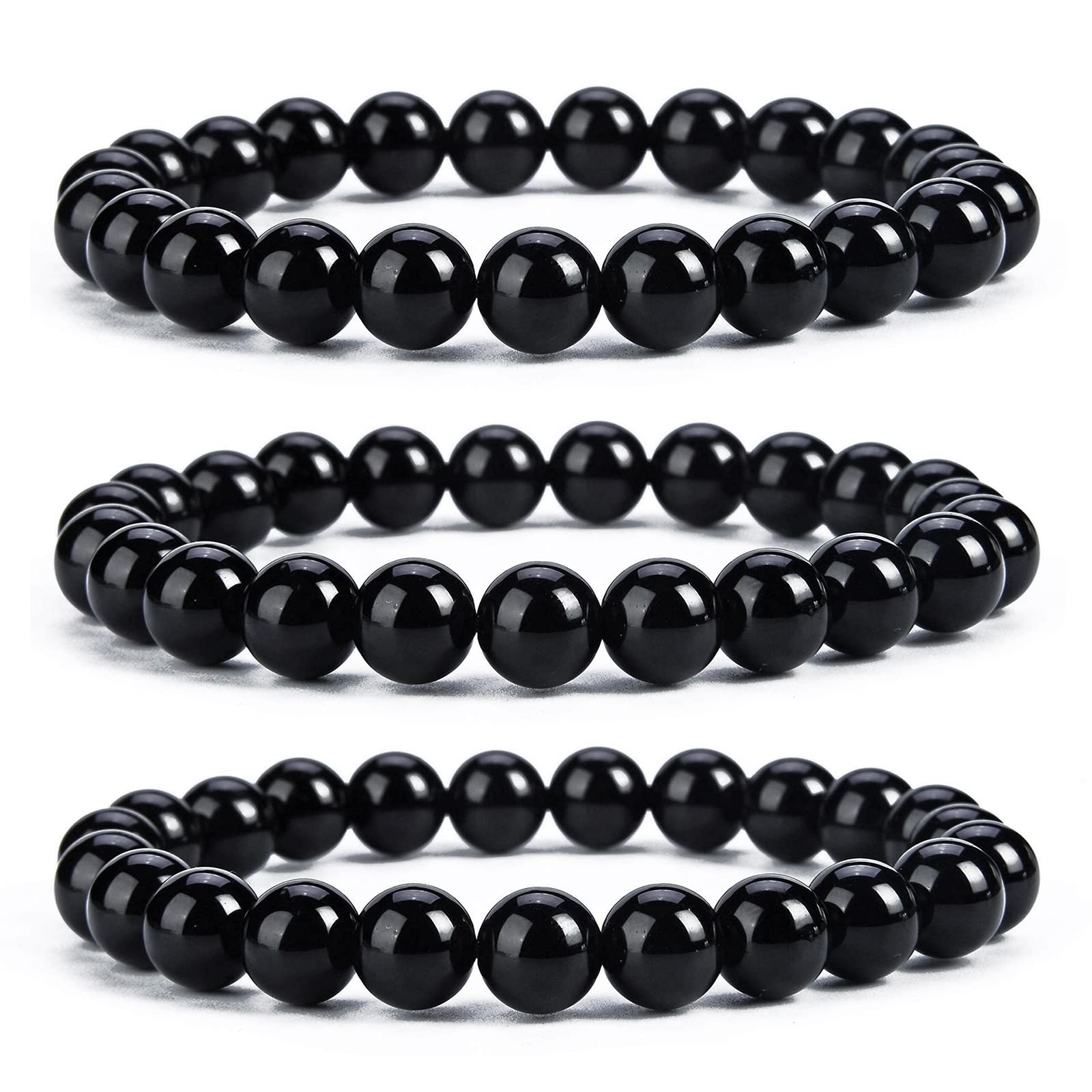 Long tiantianShungite and Black Onyx Bracelet for Women Men - Healing Beaded Stretch Jewelry for Spiritual Balance and Reiki