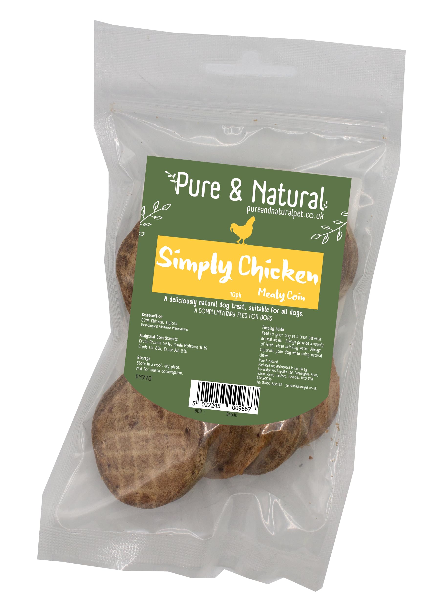 Pure & Natural Meaty Coins - Grain Free Dog Treats in 9 Flavours | Natural Training Treats for Dogs Healthy Dog Chews & Jerky for Dogs - Chicken, 10 Coin Bag