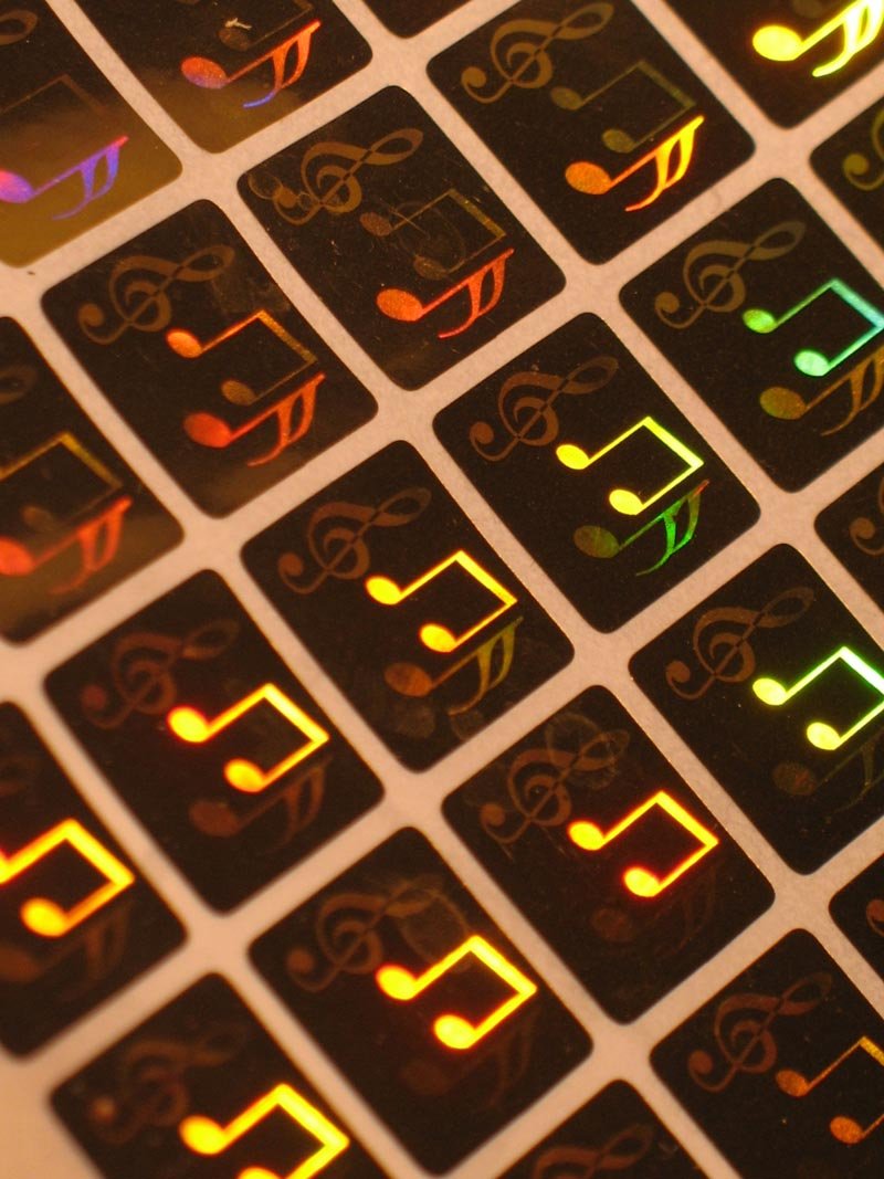 Holographic labels BY EtikettenWorld 15 mm x 15 mm Music, EW-H-S1100b Tamper proof, Water proof, Security seal labels (10000)