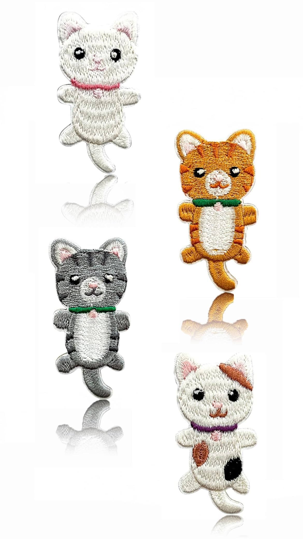 Embroidered Cat Iron-On Patches - 4 Cute DIY Accessories for Jackets, Hats, Backpacks, Jeans - Assorted Cat Decorative Applique Patches