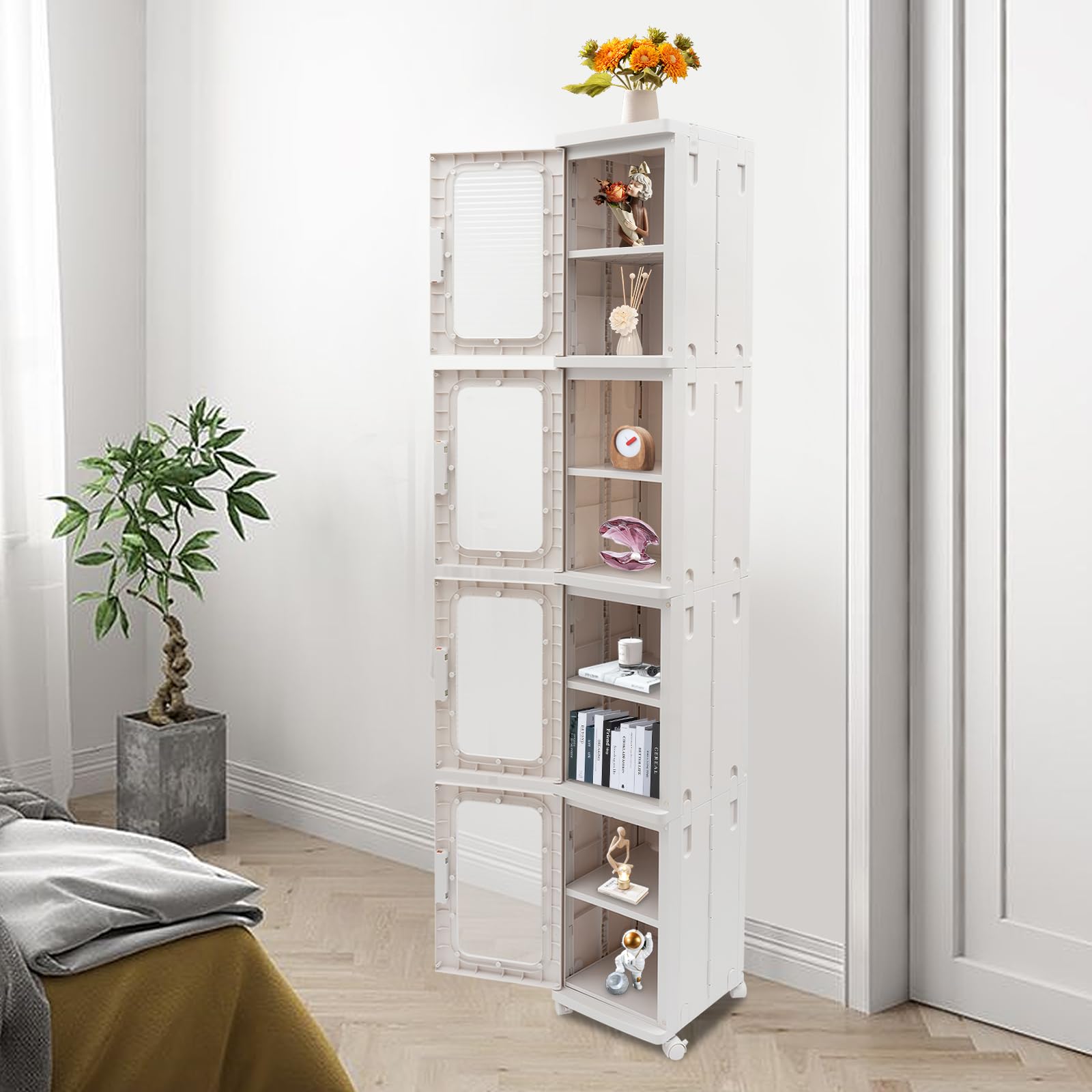 Commande Étagère Étroite 4 Niveaux - 3 Tiroirs Métal + Plateau Bois - Rangement Petits Espaces