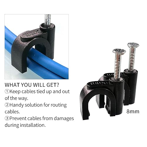 Miniatura 8 de Paquete de 100 clips de cable Ethernet para clavos de 0.315 in para cable eléctrico, Ethernet, cable de plato, cable coaxial, RG6, RG59, CAT6, RJ45