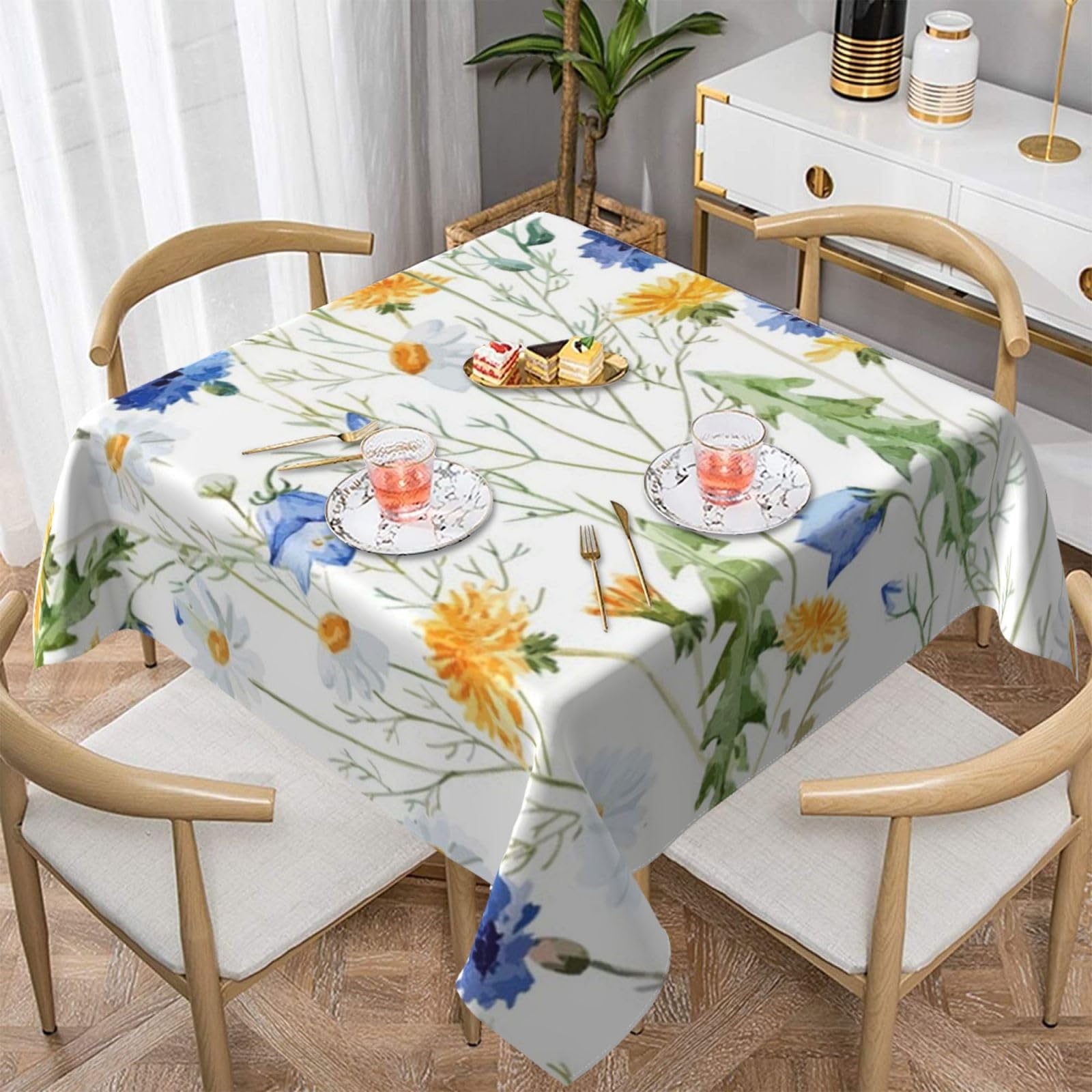 DCEHGEW Floral Prints Square Tablecloth 152x152 CM, Waterproof Fabric Table Cloth for Dining Table, Farmhouse Table Cover for Kitchen Dining Tabletop Decoration