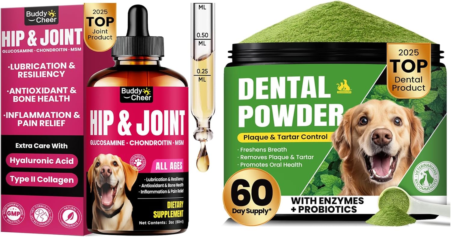 Liquid Collagen for Dogs Hip & Joint Supplement + Dog Teeth Cleaning Powder