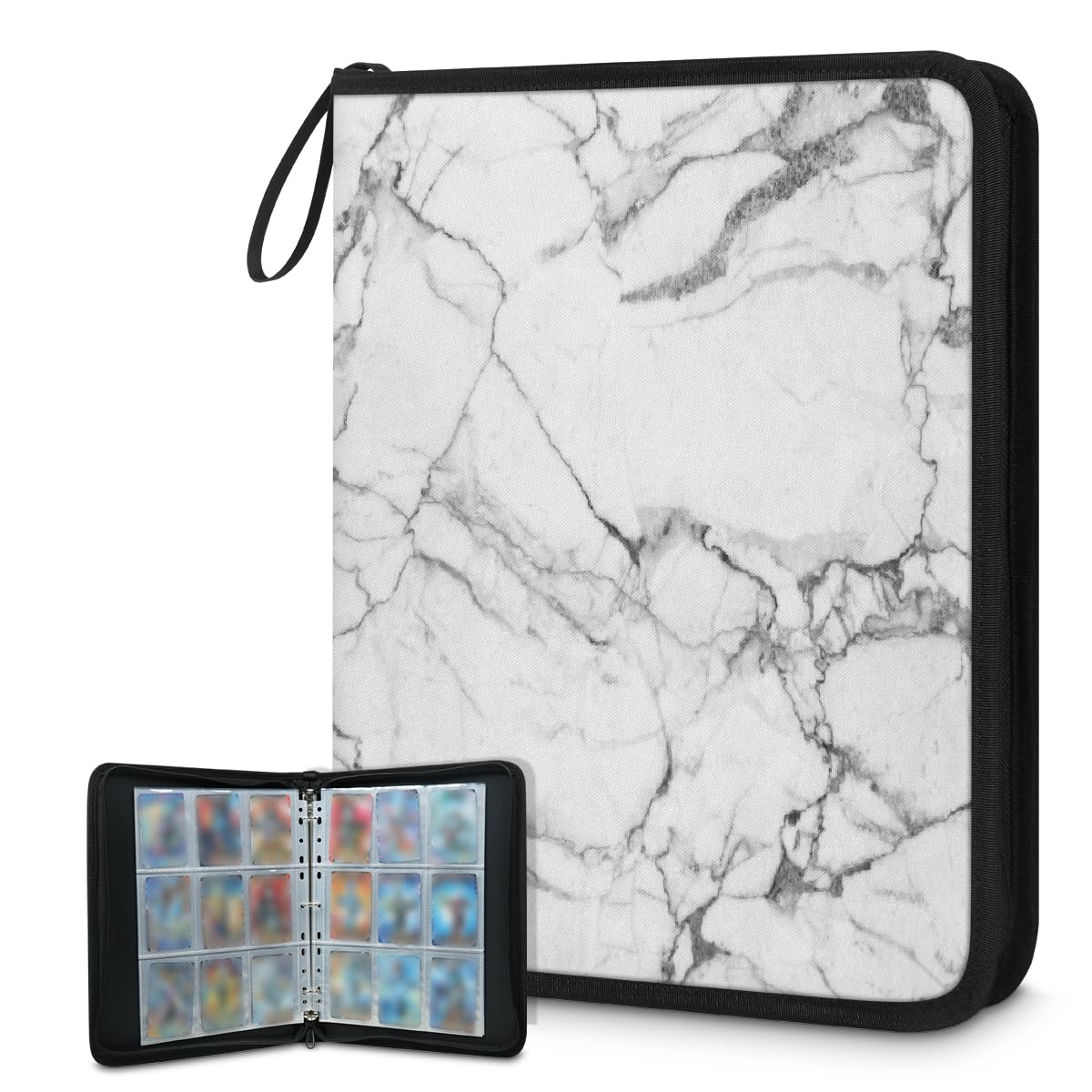 Carpeta para tarjetas de intercambio de 9 bolsillos, con diseño de mármol, álbum de tarjetas de mármol gris con fundas extraíbles, libro de tarjetas impermeable con cremallera, capacidad para 50
