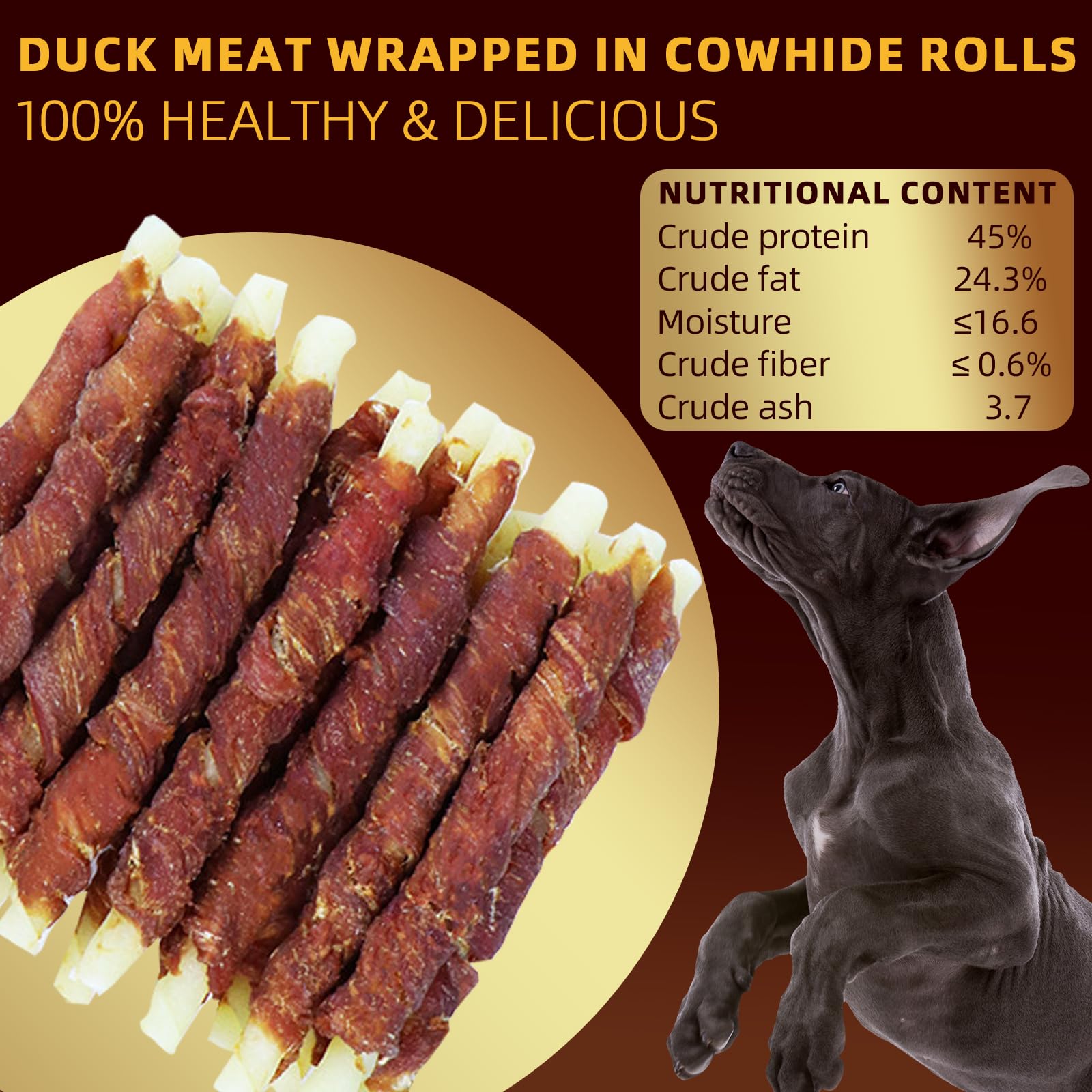 Friandises pour Chien au Canard et Peau de Bœuf, Bâtonnets à Mâcher Longue Durée, Snack Dentaire Riche en Protéines, Récompense Naturelle pour Petits et Moyens Chiens 350 g