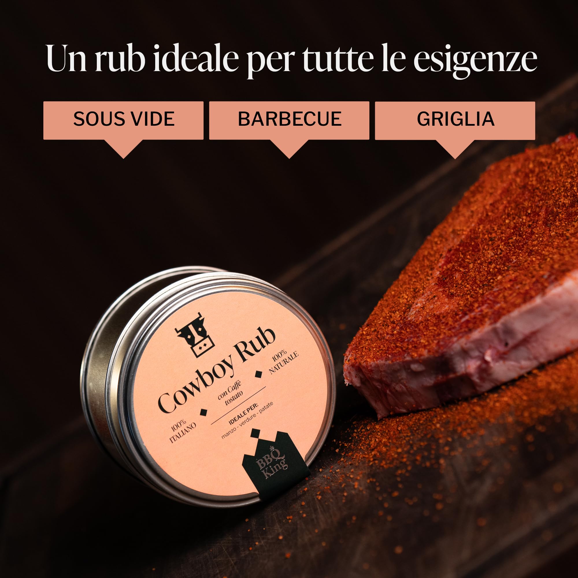 BBQ KING - Christmas Box Rub, Scatola Regalo per Natale, Ottima Idea Regalo, Set Spezie Cucina 100% Made in Italy, Selezione di Spezie BBQ KING + Termometro con Lettura Istantanea