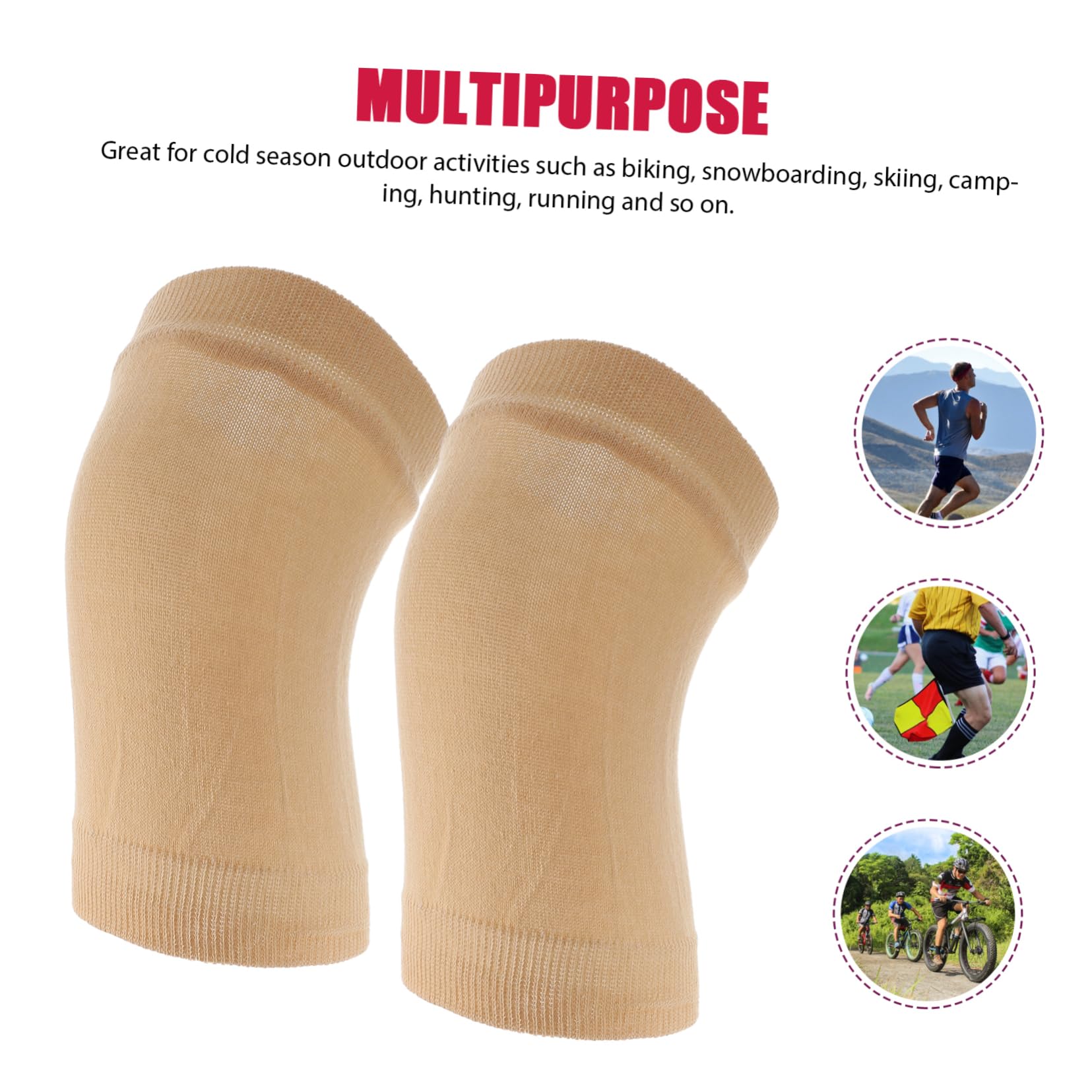 IWOWHERO 2 Pairs Sports Leggings Socks Leg for Outdoor Cycling Leg Warmers Comfortable Leg Sleeve Winter Thermal Knee Plus Size Knee Support Elastic Running Sleeves Protective Beige Cotton