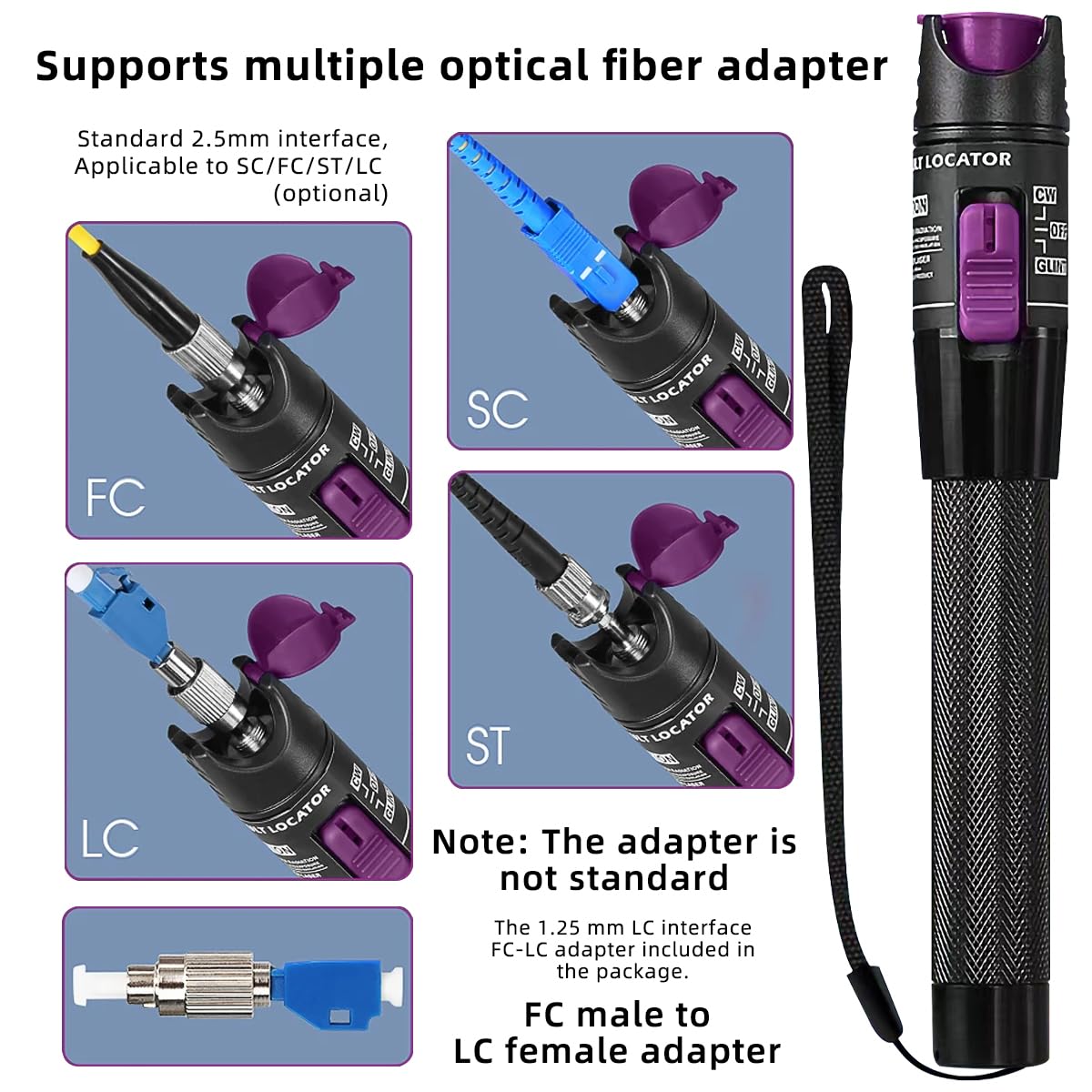 Localisateur De Défauts Fibre Optique 30mW - Portée 30km, Interface 2,5mm, Vert, Portable Style Stylo - 13