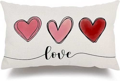 APKPK Fundas de almohada del día de San Valentín de 12 x 20 pulgadas, almohadas de corazón rosa para el día de San Valentín, fundas de almohada