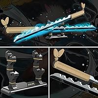 Vista 3 de HIGH GODO Set de construcción de espadas de anime, 40 pulgadas, Hashibira Inosuke, set de espada doble con soporte, bloques de construcción