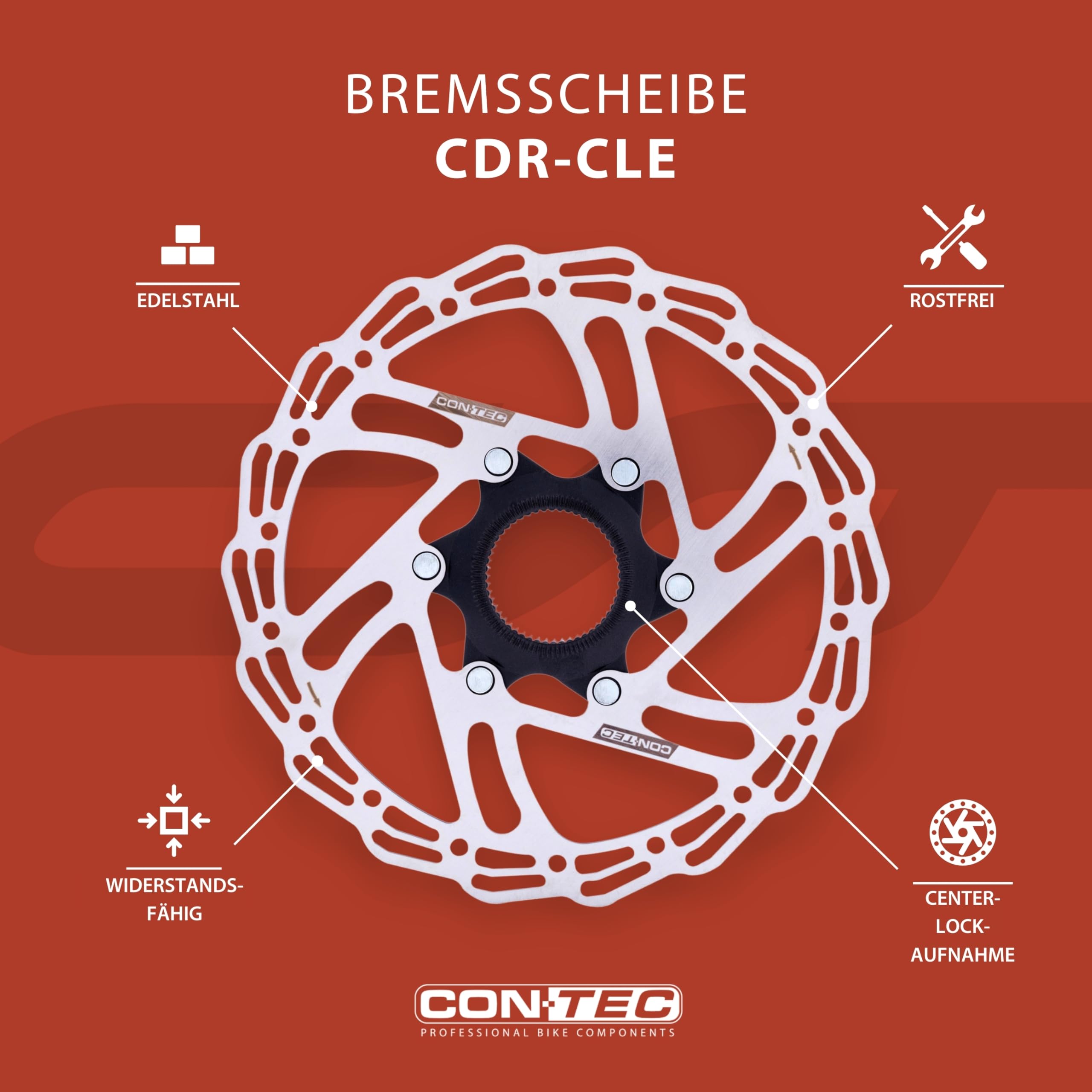 CONTEC Fahrrad-Bremsscheibe CDR-CLE, 203 mm, 207 g, Aluminium-Spider, Center Lock, E-Bike kompatibel, Edelstahl, hitzebeständig, einfache Montage, silber