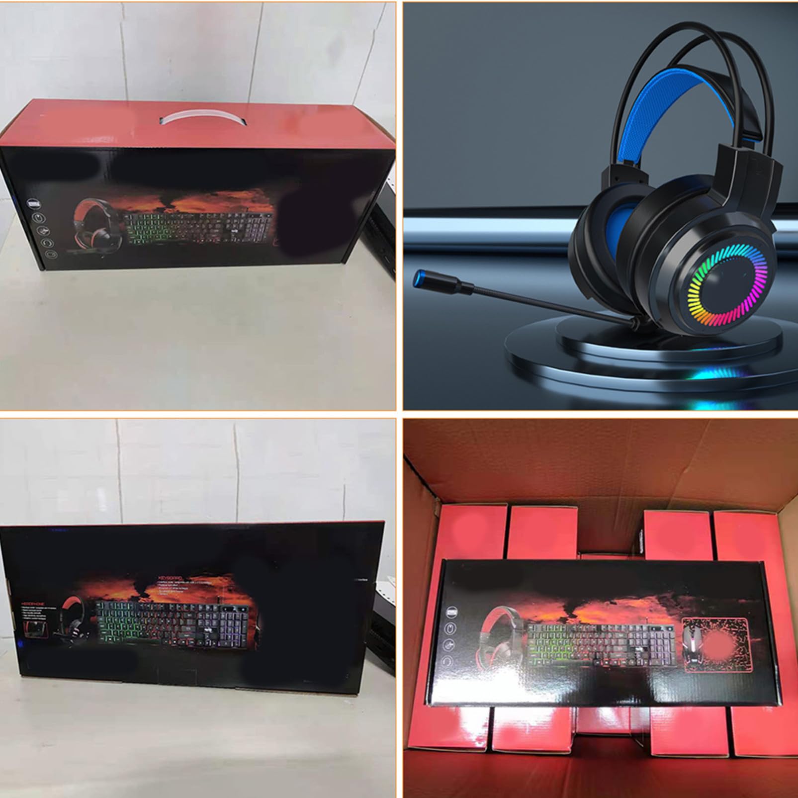 VILLCASE Combo De Teclado Ratón y Auriculares para Iluminación RGB Ratón Ergonómico Teclado para Ordenador para Gaming Pc
