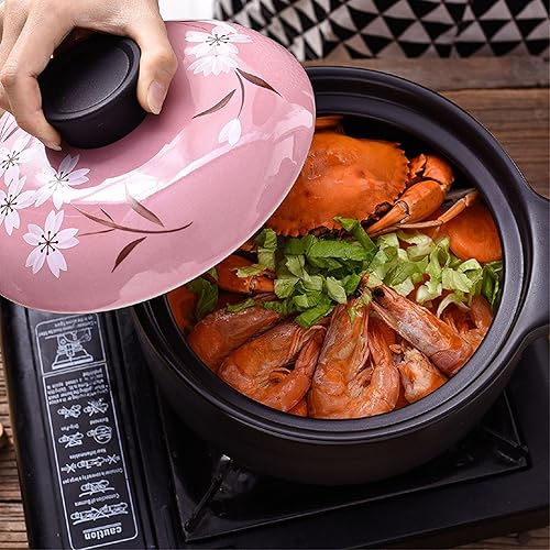 Miniatura 3 de Cacerola de cerámica, cacerola de cerámica redonda, cacerola de cerámica con tapa, pequeña cazuela resistente al calor, olla multifunción de