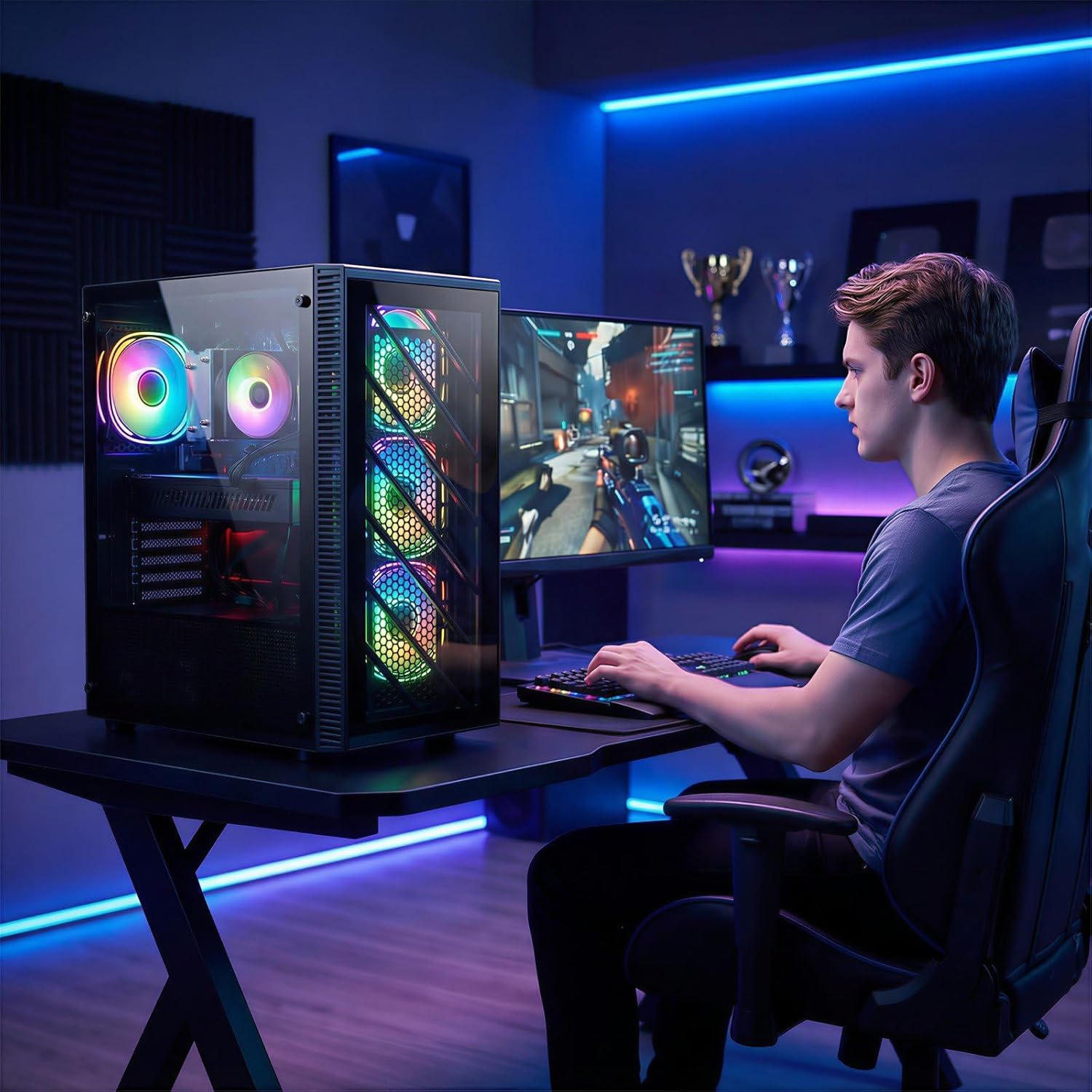 STGAubron Gaming PC Computer Desktop,AMD Ryzen 5 5500 up to 4.2GHz, Radeon RX 580 8G, 16G DDR4, 512G SSD, WiFi 6 5G & BT 5.2, RGB Fan x4, Windows 11 Home