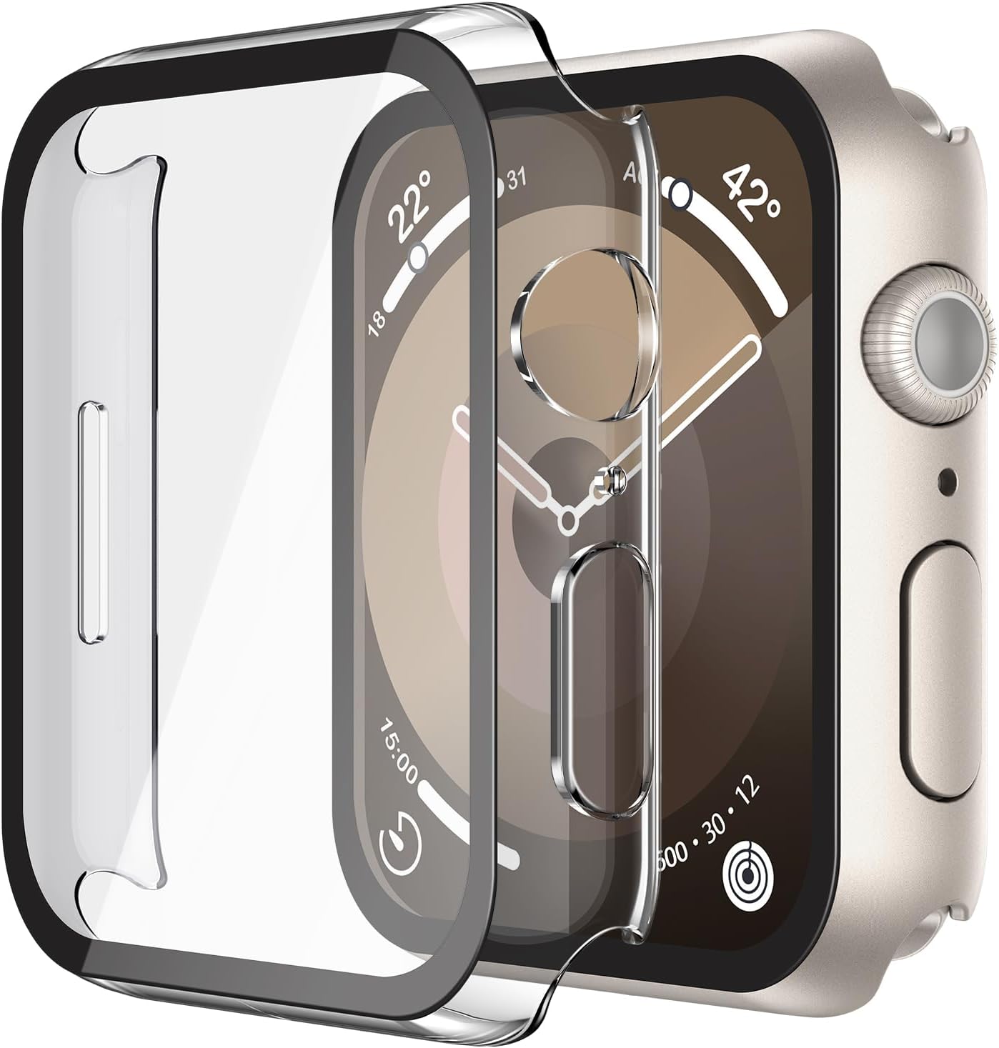 Misxi 2 Pack Hard PC Case With Tempered Glass Full Screen Protector Compatible With Apple Watch Series 9 Series 8 Series 7 45Mm, Anti-Drop Lightweight Cover For Iwatch, 1 Starlight + 1 Transparent