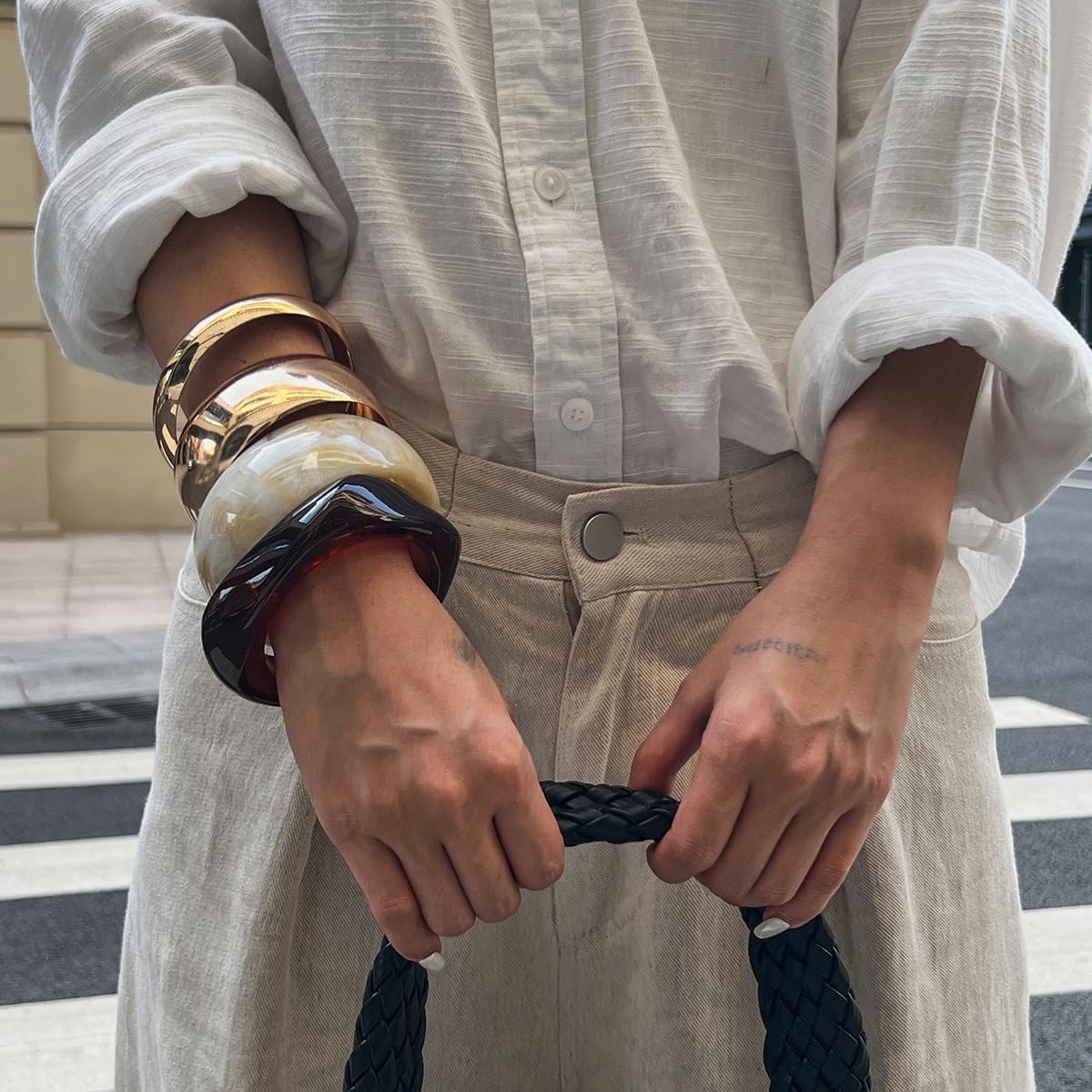 3Pcs Chunky Acrylic Bangle Bracelets for Women – Wide Geometric Resin Tortoiseshell Cuff Bangles, Irregular Colorful Stackable Statement Wristband Jewelry Set - Image 2