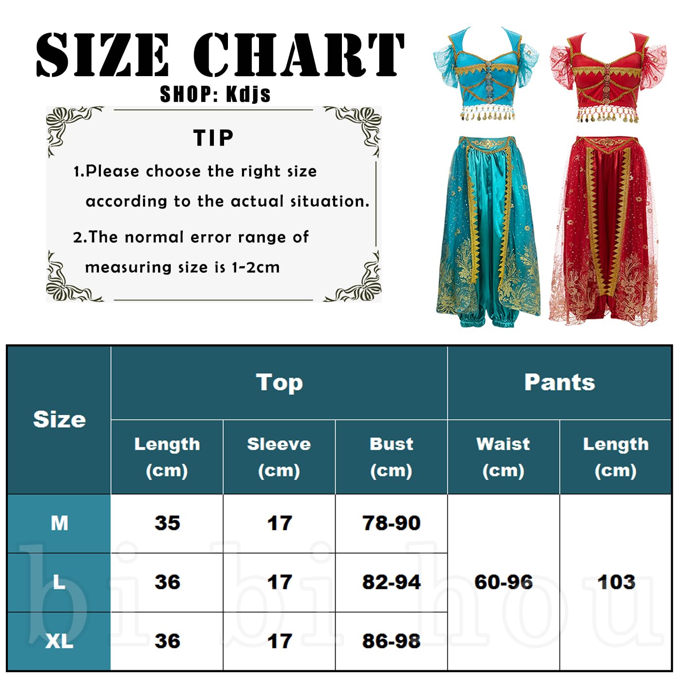 Bi Bi Hou Jasmin Prinzessin Kostüm – Aladdin-Cosplay Für Damen, Inkl. Top, Hose, Kopf- & Haaraccessoires, Polyester