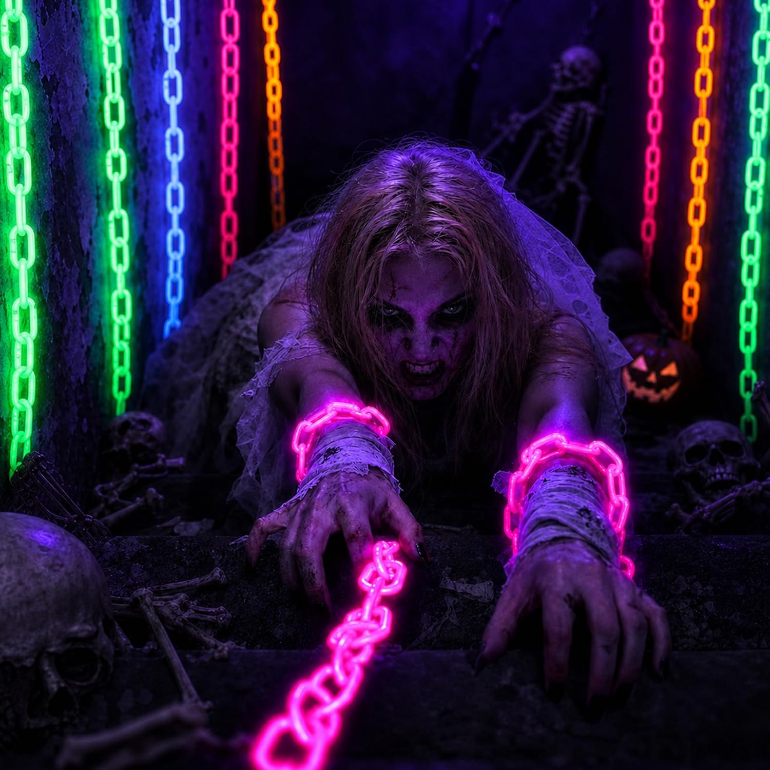 Mega-L Neon Party Plastic Chain, Glow in The Dark Party Supplies, 10 Pcs