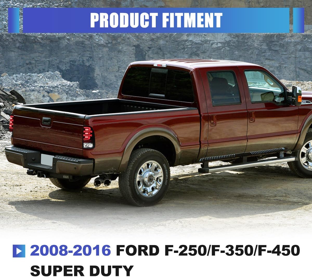 Sequential Full LED Tail Lights for 2008-2016 Ford F250/F350/F450 Super Duty, Light Bar Design Tail Light Brake Parking Lamps Left+Right with Sequential Turn Signal Black Housing Clear Lens