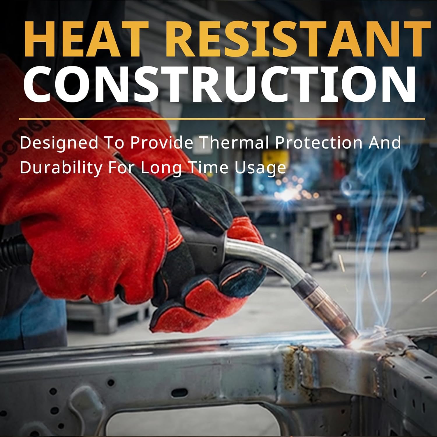 Fireplace Welding Gloves Fire Heat Resistant: 16IN 932°F Fireproof Leather for Fire Pit Wood Stove Campfire Furnace BBQ Baking,Grill Oven Stick Mig Tig Gear Gift for Man M - Image 2