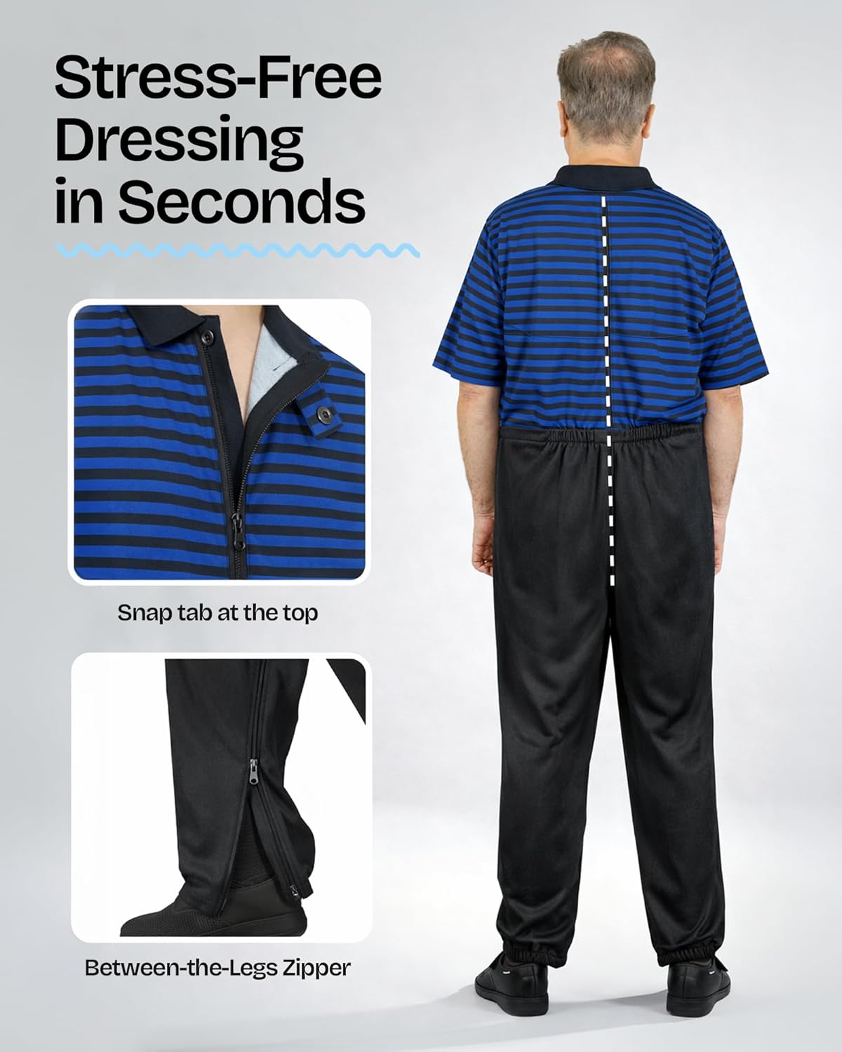 Ovidis Dementia Clothes - Alzheimers Anti-Strip Jumpsuit with Back-Zipper for Elderly Men - Bobby