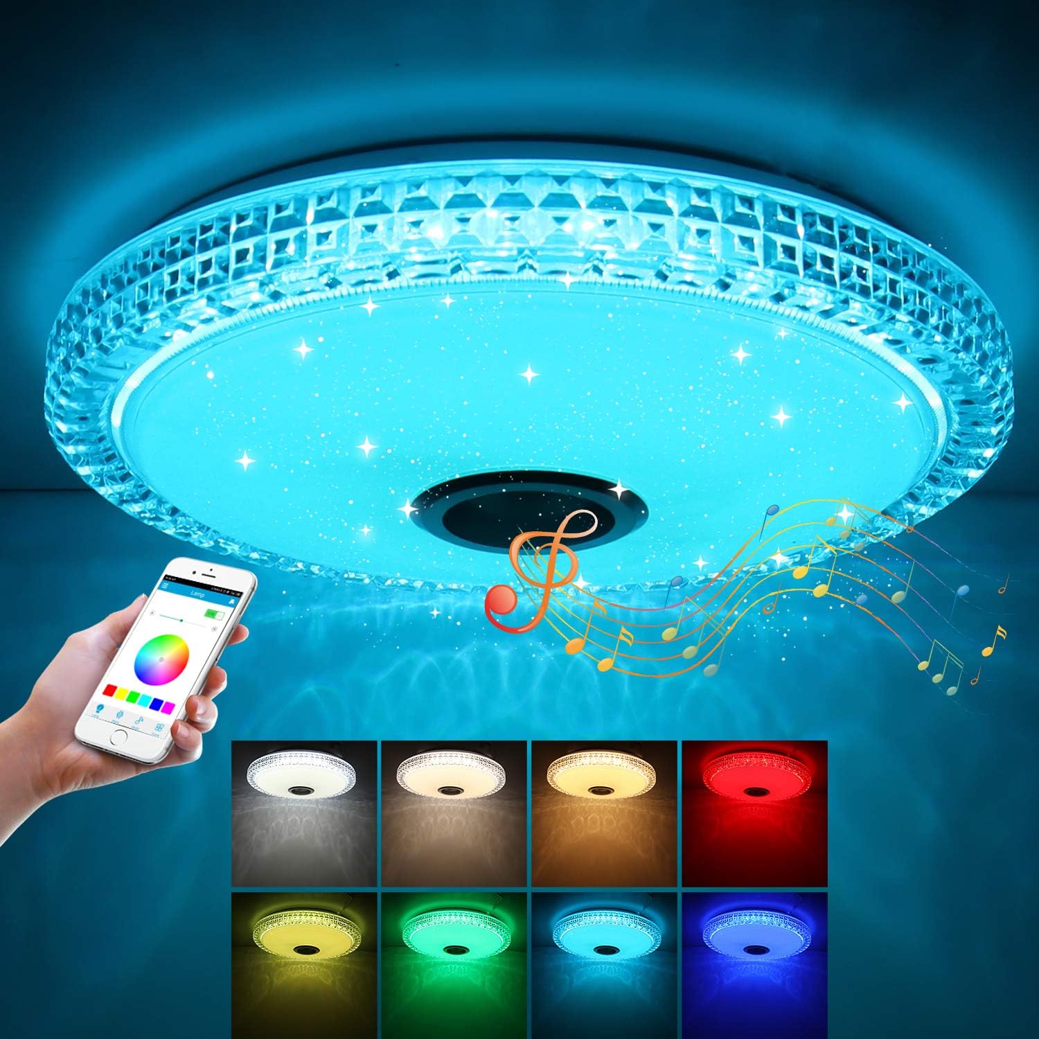 Specell Modern RGB Bluetooth Ceiling Light with Speakers, 72W LED, Living Room