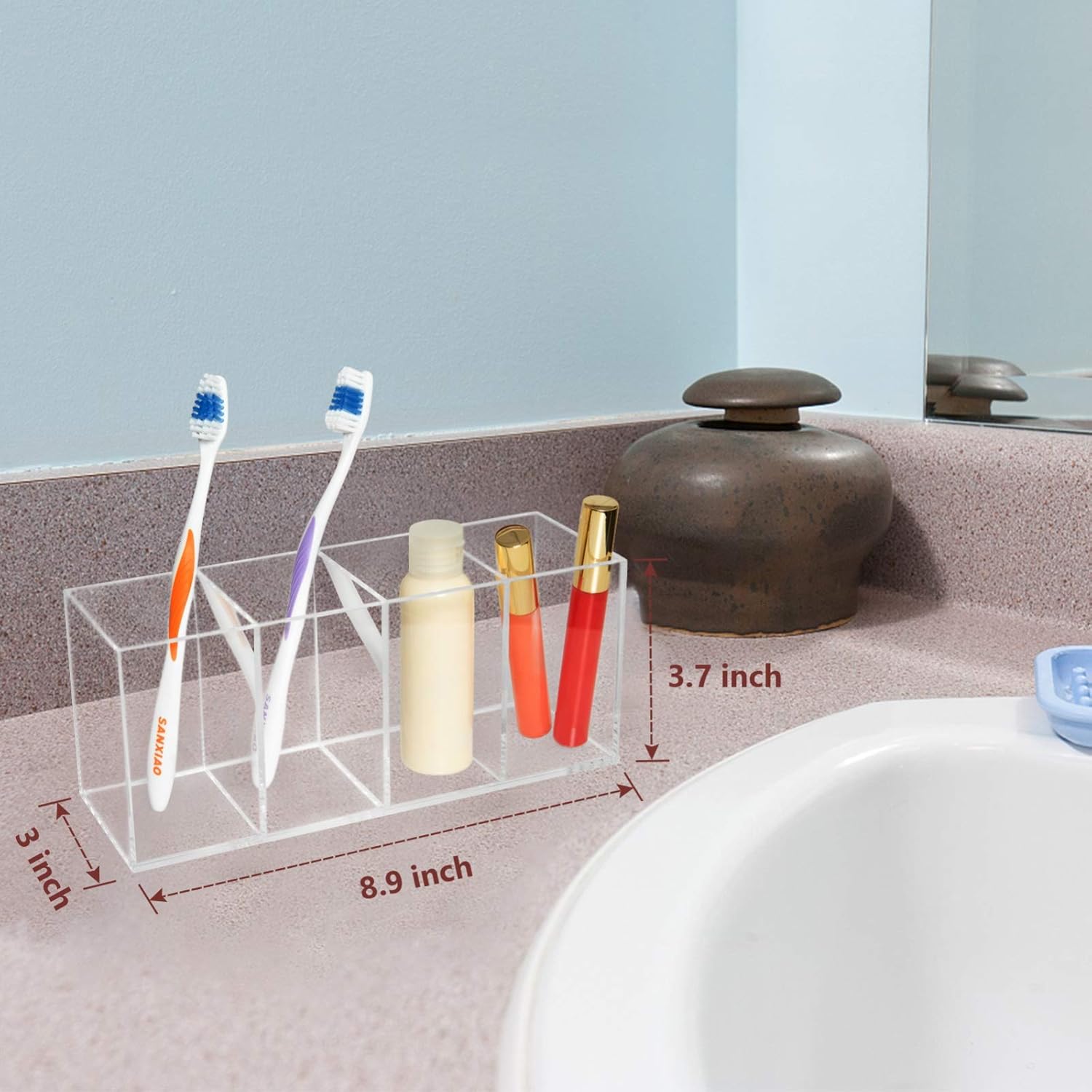 COYMOS Clear Pencil Holder for Desk 4 Compartments, Acrylic Pen Holder Organizer, Pencil Cup Stationery Organizer for Desk Accessories, Cosmetic Brush Storage Box, for Office, Dorm, Bathroom, Kitchen : Office Products