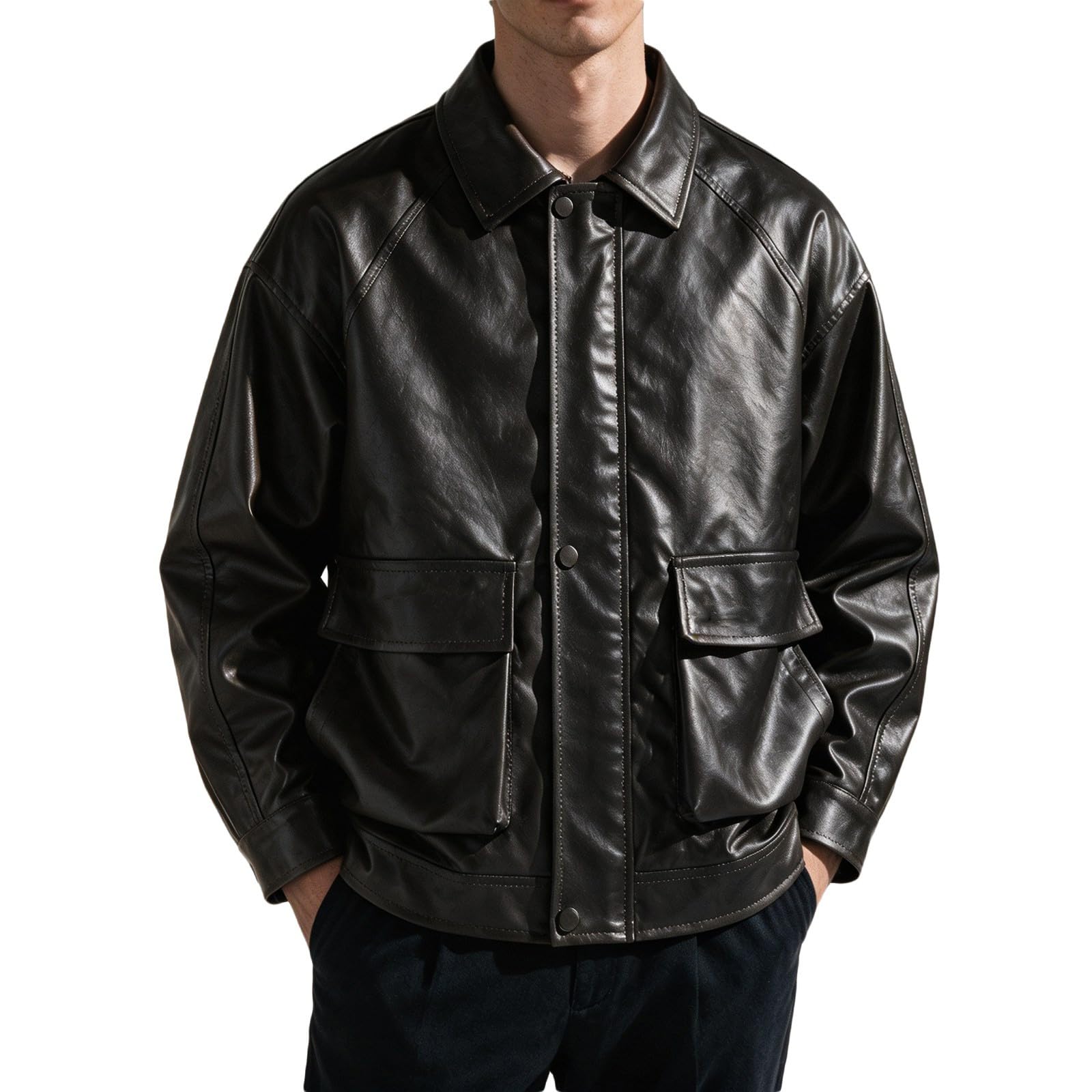 Generisch Damen Jacken Lässige Herrenjacke mit Stehkragen – Slim-Fit-Motorradjacke für Herren