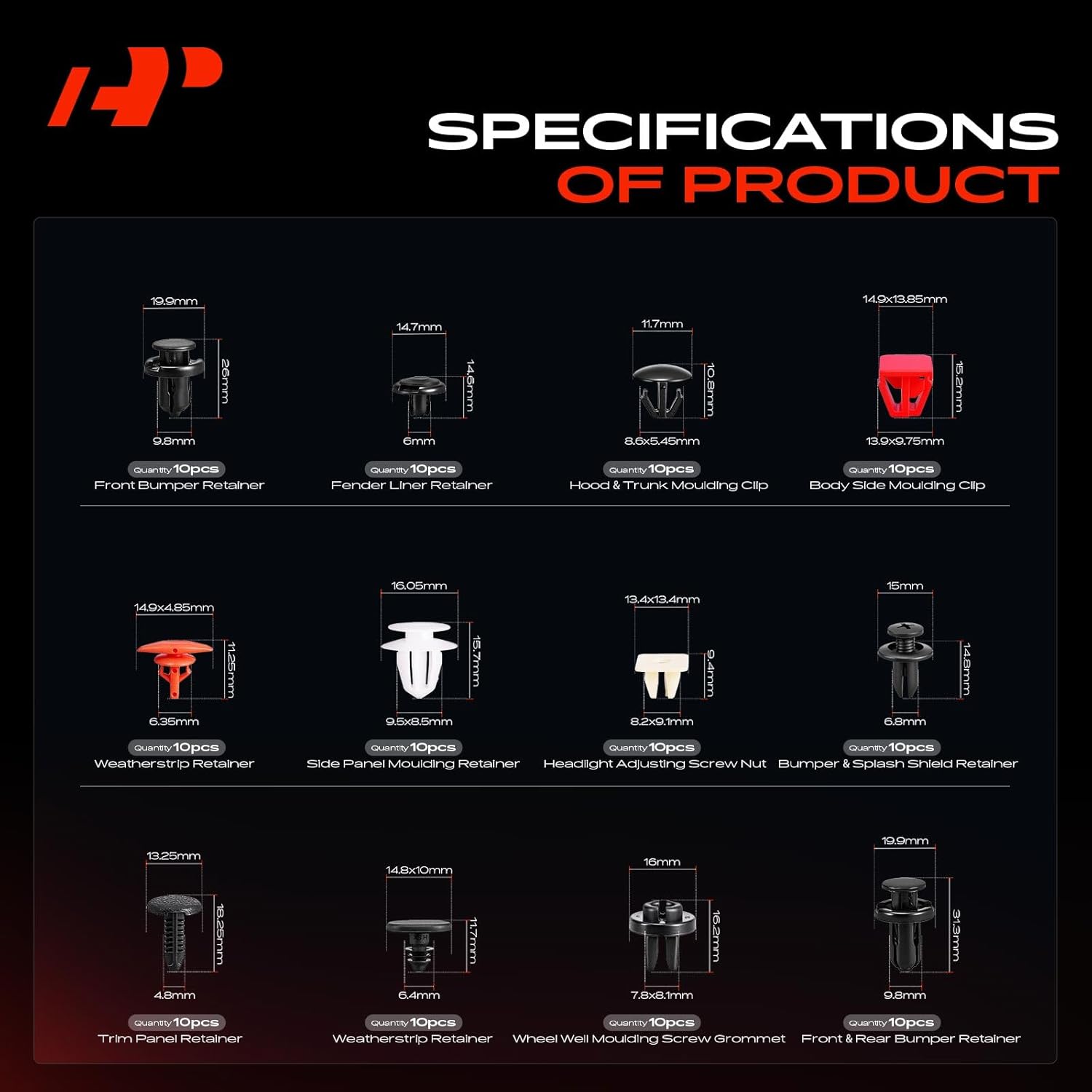 A-Premium 230 PCS 23 Sizes Car Body Clips Assortment [w/Fastener Removal] Compatible with Honda CRV 2007-2011, for Bumper Fender Door Panel Weatherstrip Hood Headlight Push Pin Rivet Retainer and More