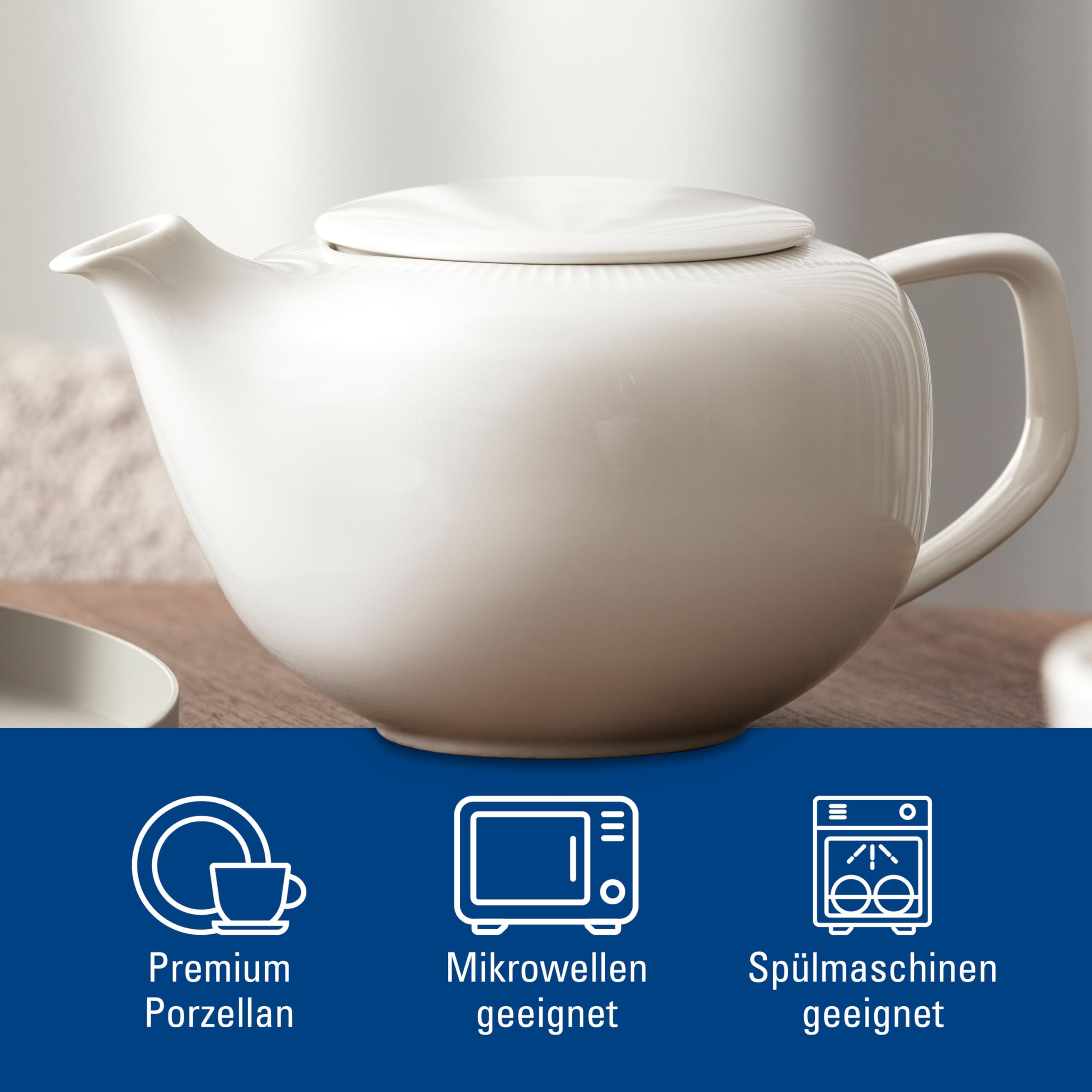 Villeroy & Boch - Afina Teekanne Inklusive Deckel und Filter, Kanne für Tee aus Premium Porzellan, Made in Germany, spülmaschinenfest und mikrowellensicher, weiß