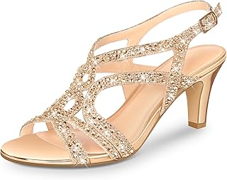 Women's Amelia Heels Sandals Sparkle Crystal Open Toe Slingback High Heel Sandals Dress Pumps Shoes for Party Wedding