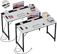 Vista 8 de Escritorios para computadora de 47 pulgadas con tomas de corriente y puertos de carga USB, escritorio de oficina moderno para espacios pequeños