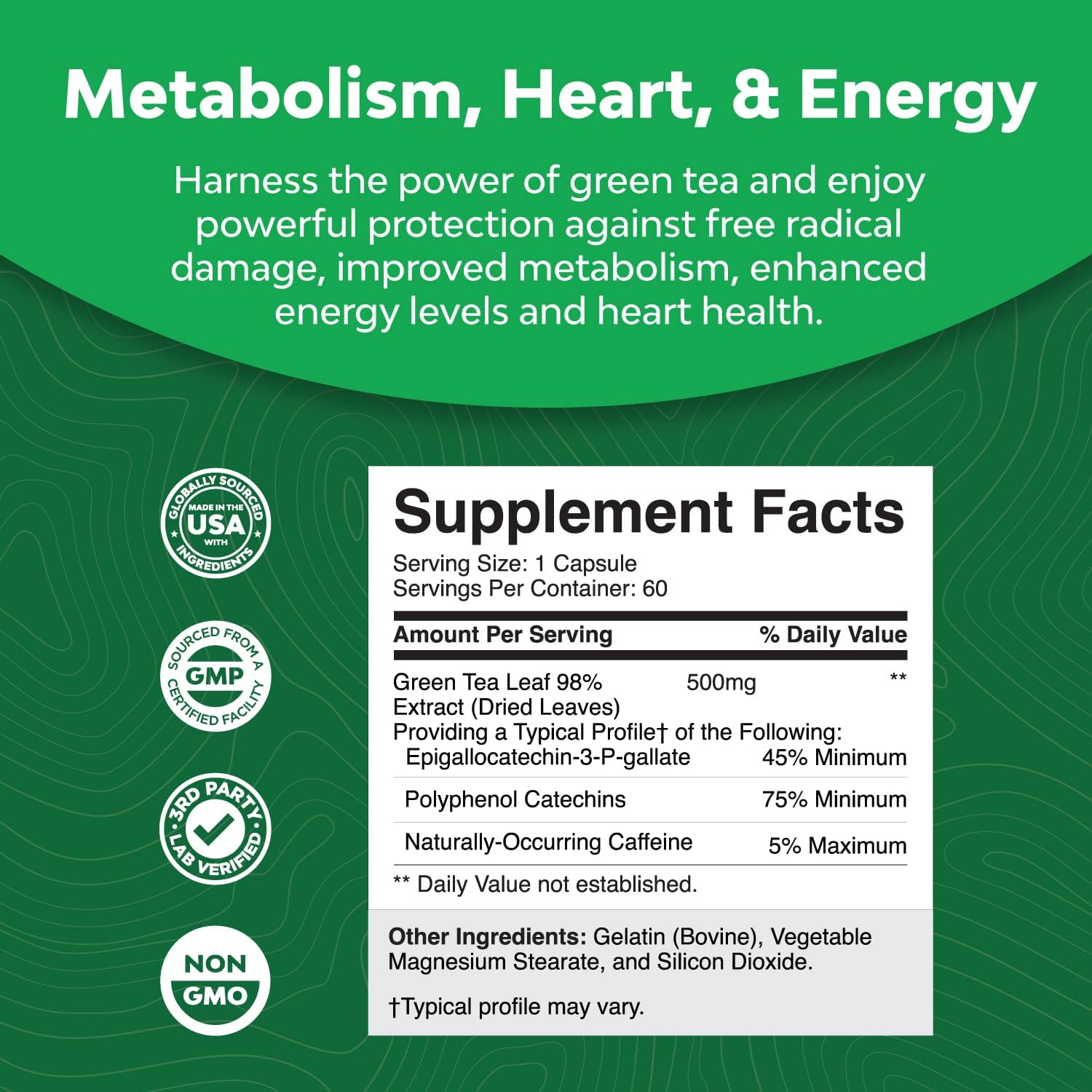 Green Tea Extract Capsules - Pure Extract - Weight Loss Pills - Burn Belly Fat - Metabolism Booster - Lose Weight Fast - for Men and Women Natural Detox Cleanse