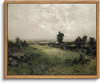 KBKBART Vintage Landscape Wall Art Framed, Retro Muted Green Nature Wilderness Illustrations Bathroom Canvas Painting, Rustic Farmhouse Wall Decor Pictures for Bedroom,Vintage Wall Decor(8"x10")