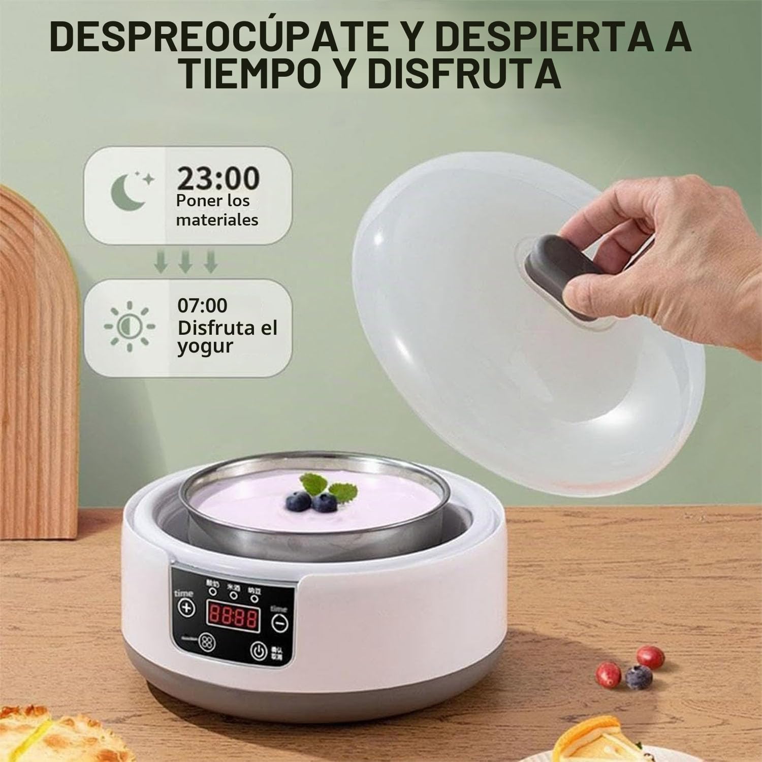 Máquina para hacer yogur de 1200 ml, máquina de yogur probiótico 36 horas con control de temperatura, yogurt con 5 tarros de vidrio para yogur griego casero, vegano