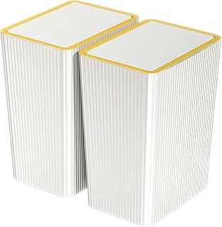 2 Pack of Trash Can with Lid,4 Gallons/15 Liters Garbage Can with Press Top Lid Plastic Dog Proof Trash Bin,Waste Basket for Bathroom/Kitchen/Bedroom/Office/Living Room,White and Gold