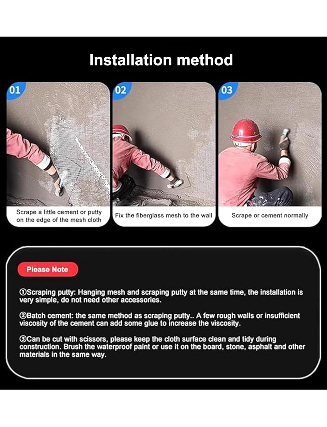 Rendering and Plastering Mesh, Fiberglass Mesh Roll 1m x 50m 160g/㎡ 4x4mm for Wall and Concrete