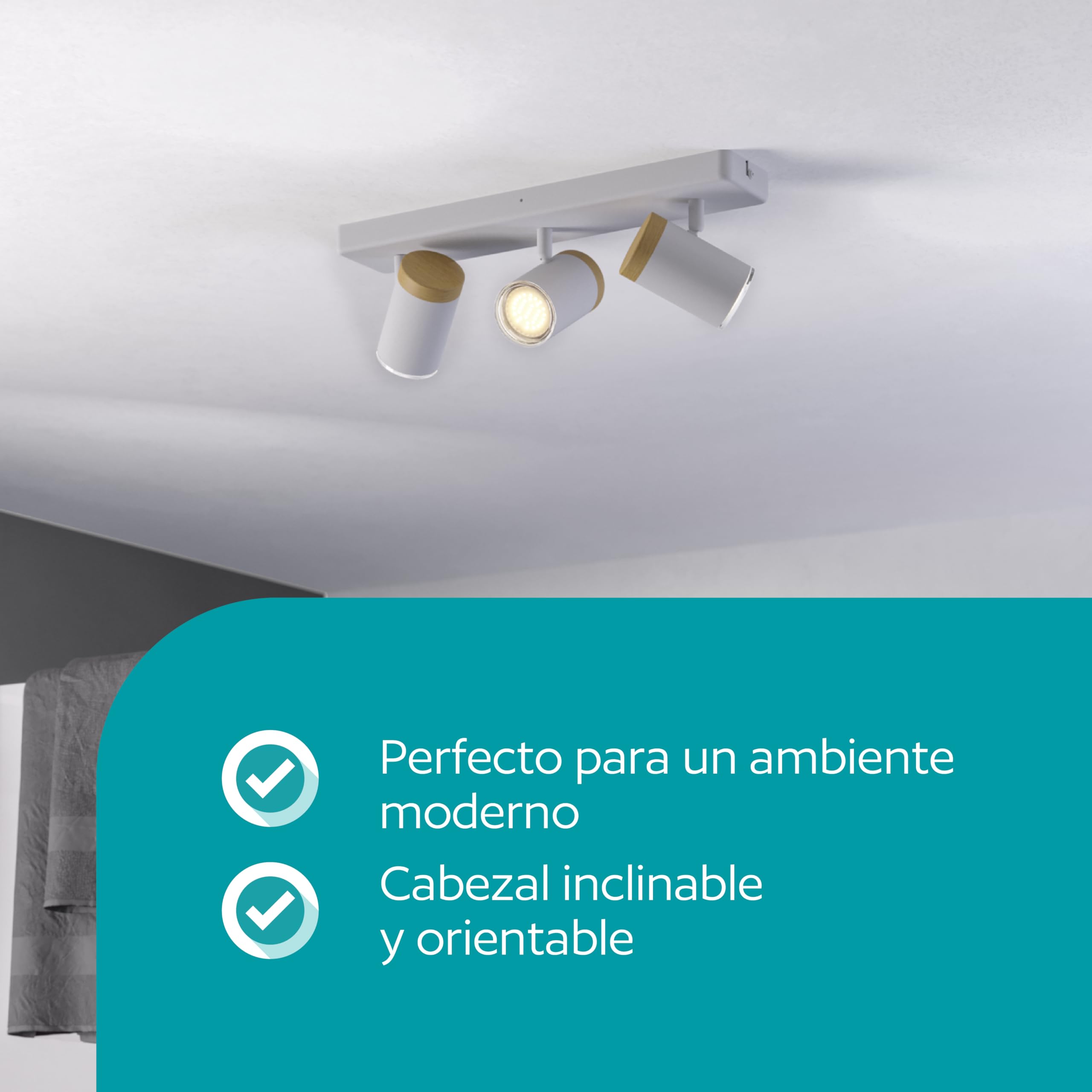 Eglo Consuma Lámpara de techo con 3 focos, para salón y baño, fabricada | en madera y acero de color blanco, con casquillo GU10 y protección contra salpicaduras IP44