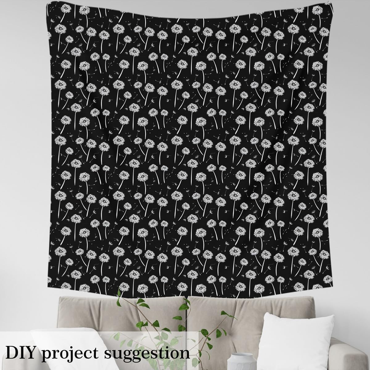 jejeloiu Kids Dandelion 2 Yards Fabric by The Yard Botanical Flower Floral Decorative Waterproof Outdoor Fabric Modern Art Black Upholstery Fabric for Chairs Outdoor Fabric