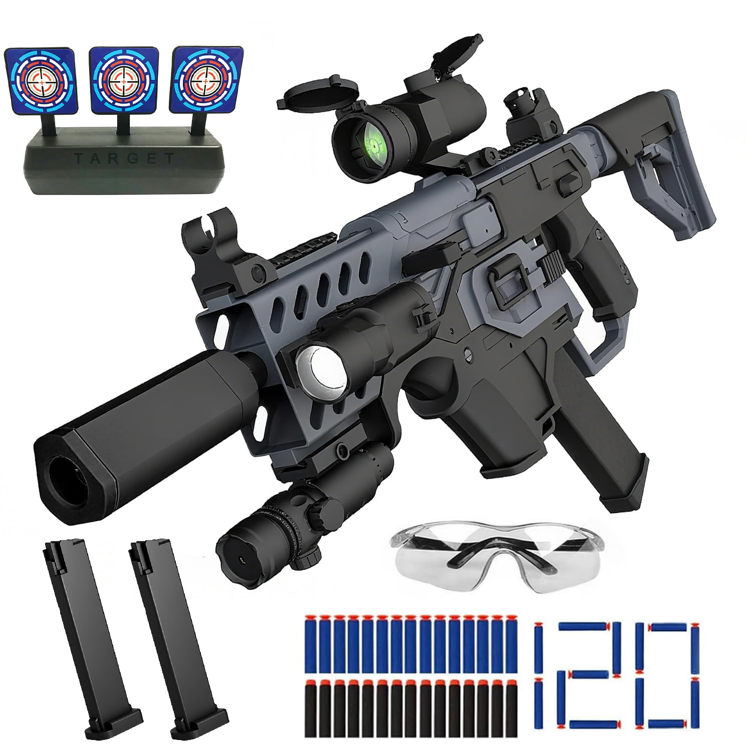 Dress-Up Accessories Soft Bullet Toy Gun Toy Gun Sniper Rifle, Toy Foam Blaster Dart Toys with 100 Darts, IR and Flashlight (Grey)