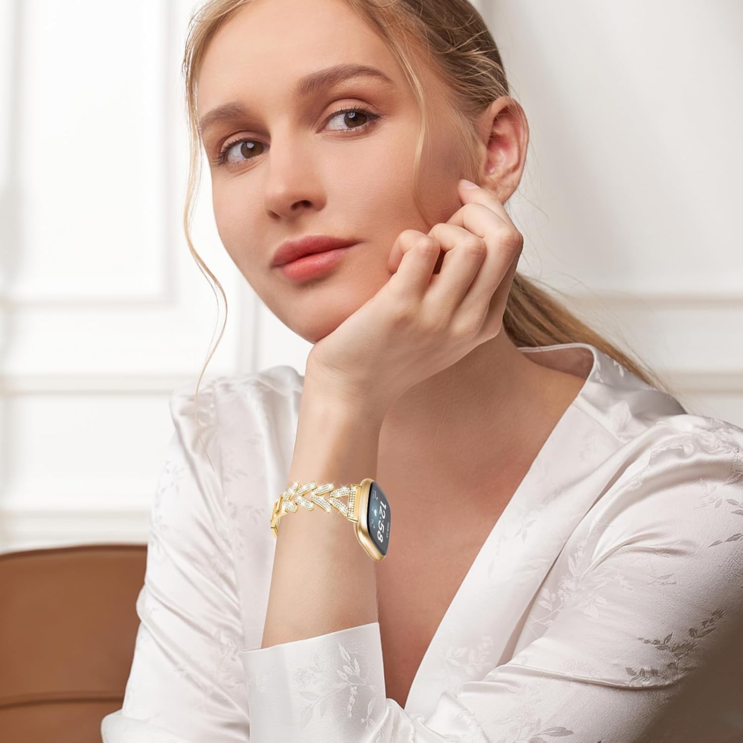 for Metal Bands, Compatible for Fitbit Versa 4/Versa 3/Fitbit Sense 2/Sense Band Smart Watch, Sparkling Bling Shiny Diamonds Bracelet for Women - Image 7