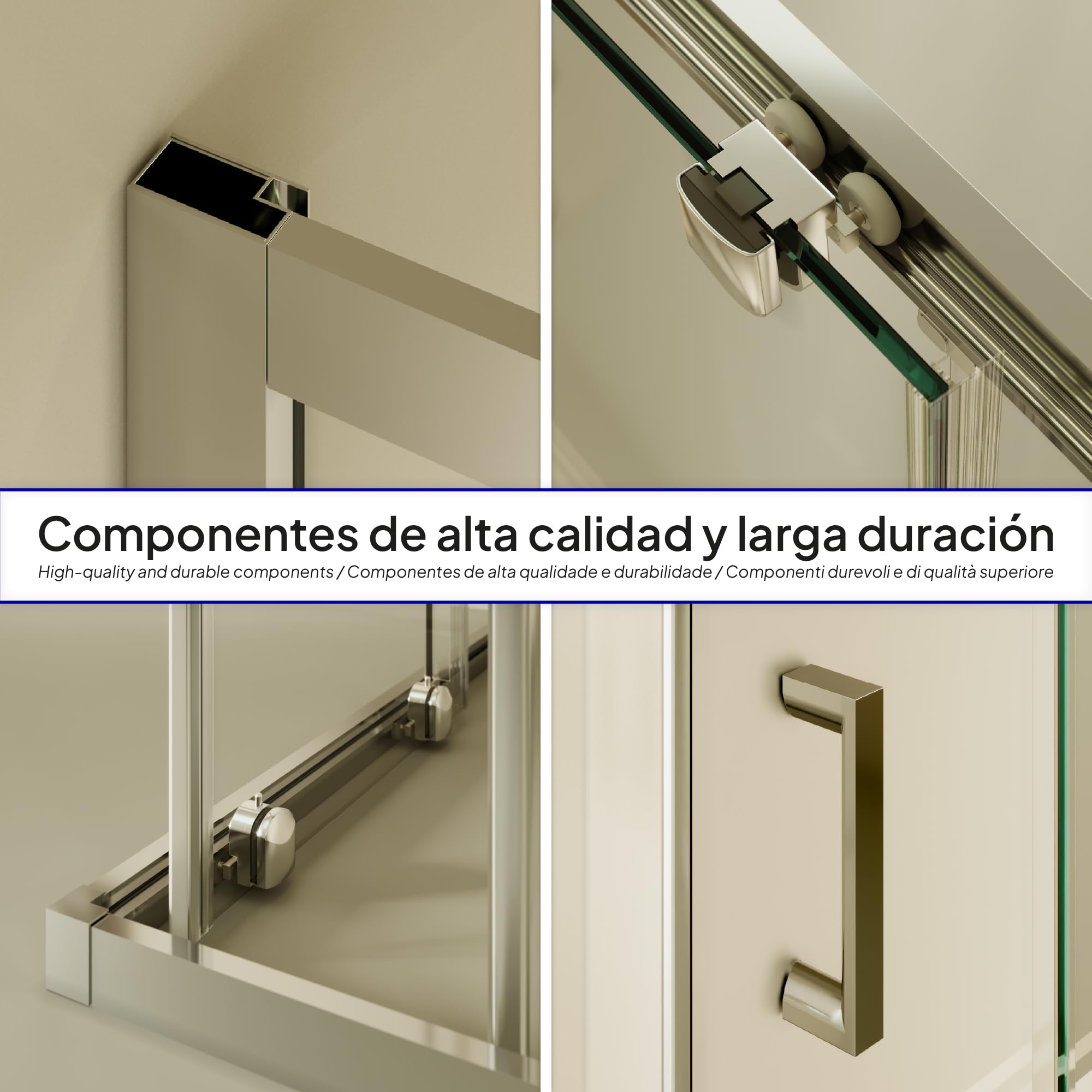 Mampara de Ducha Diana 90x90x185cm | REVERSIBLE | Puerta corredera, Ajuste 87,5-89,5 x 87,5-89,5cm | Perfiles Cromados, Cristal Parcialmente satinado 6mm