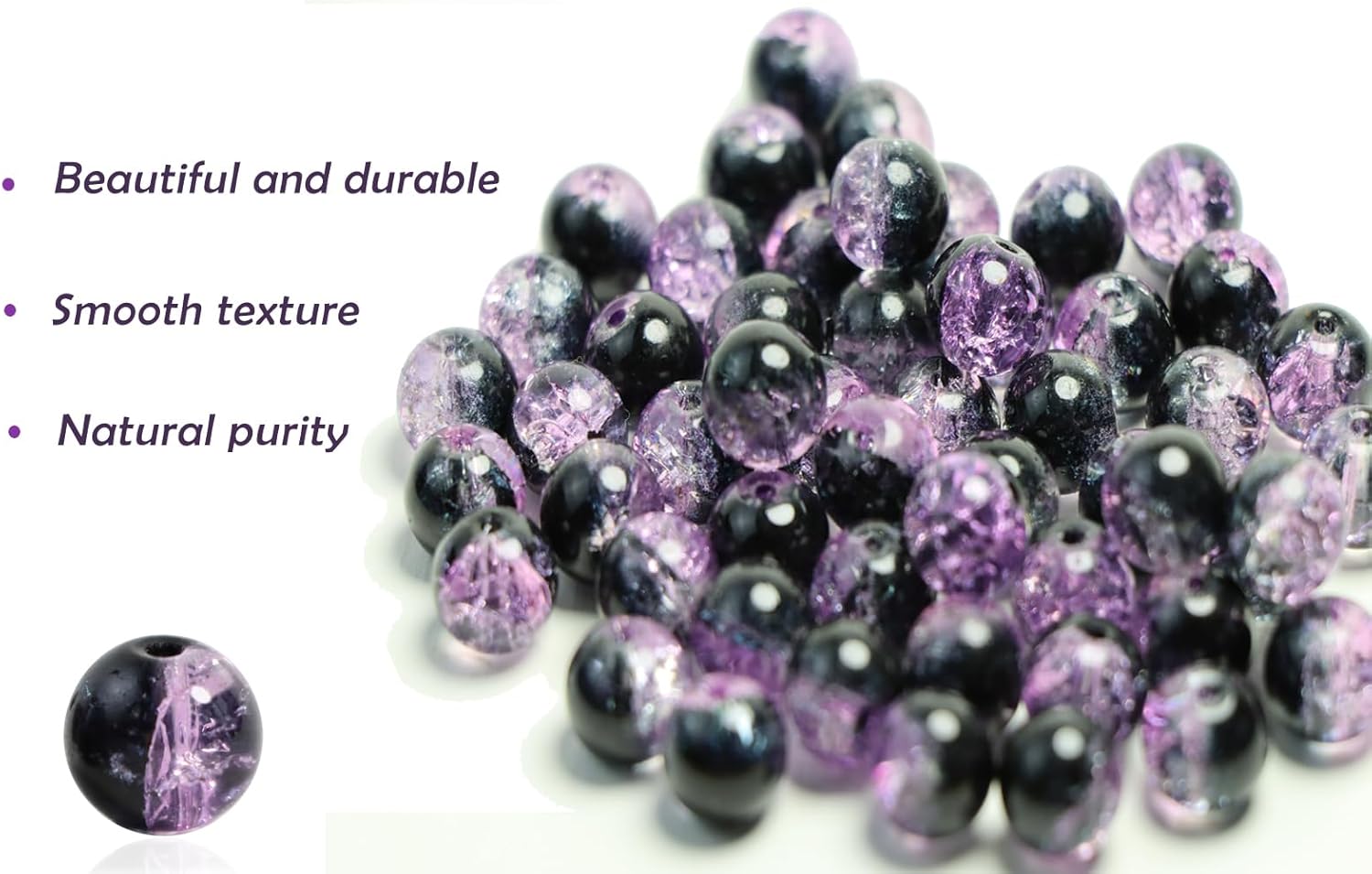 100Pcs 10mm Crackle Glass Beads for Jewelry Making - Round Spacer Crystal Beads Bulk, DIY Craft Supplies for Necklace Bracelet Earrings (Purple Black) - Image 2