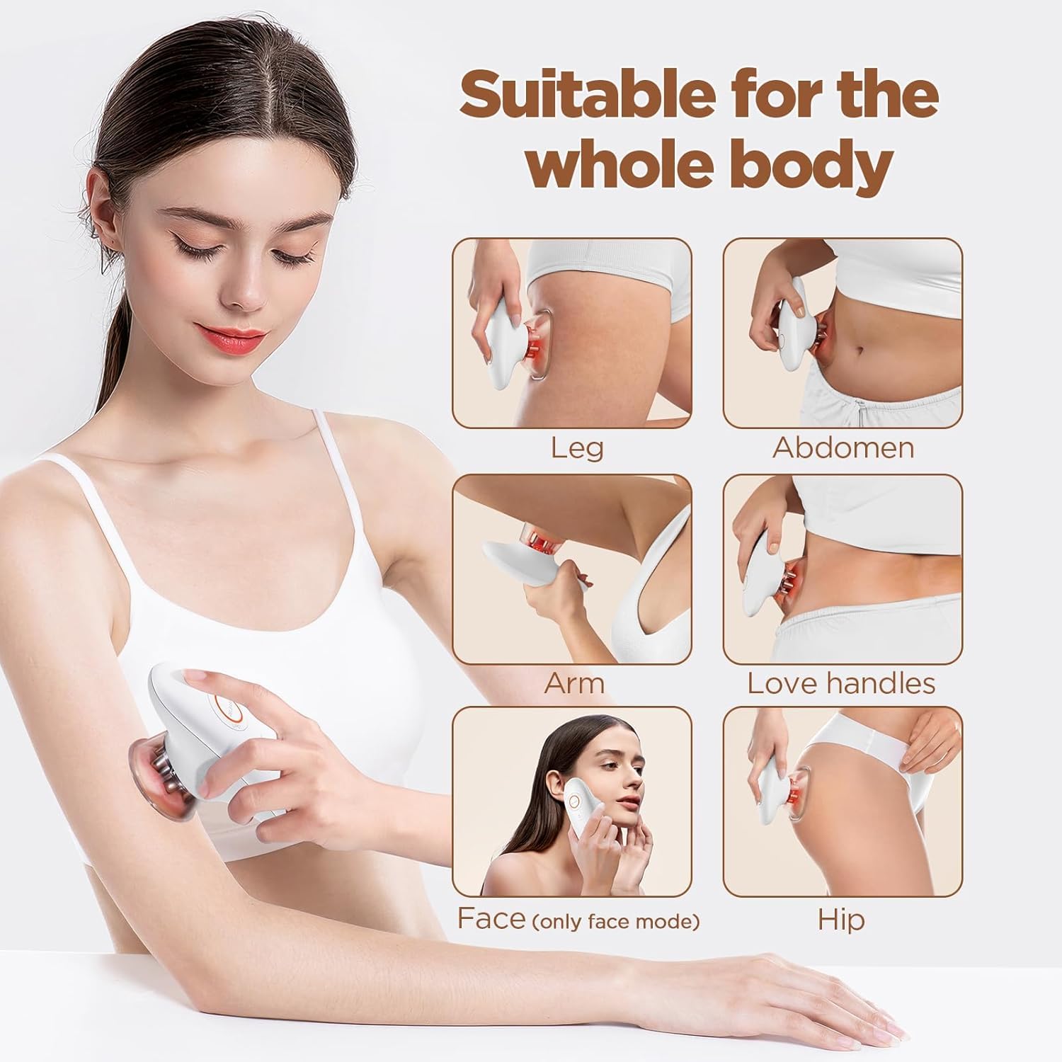 Schröpfmassagegerät mit EMS & Rotlicht, 2-in-1 Körper & Gesichtsmassage, Massagegerät für Straffere Haut, Massage durch Elektrische Stimulation,Anti Cellulite Massagegerät für Bauch,Weiß,mit 100ml Gel